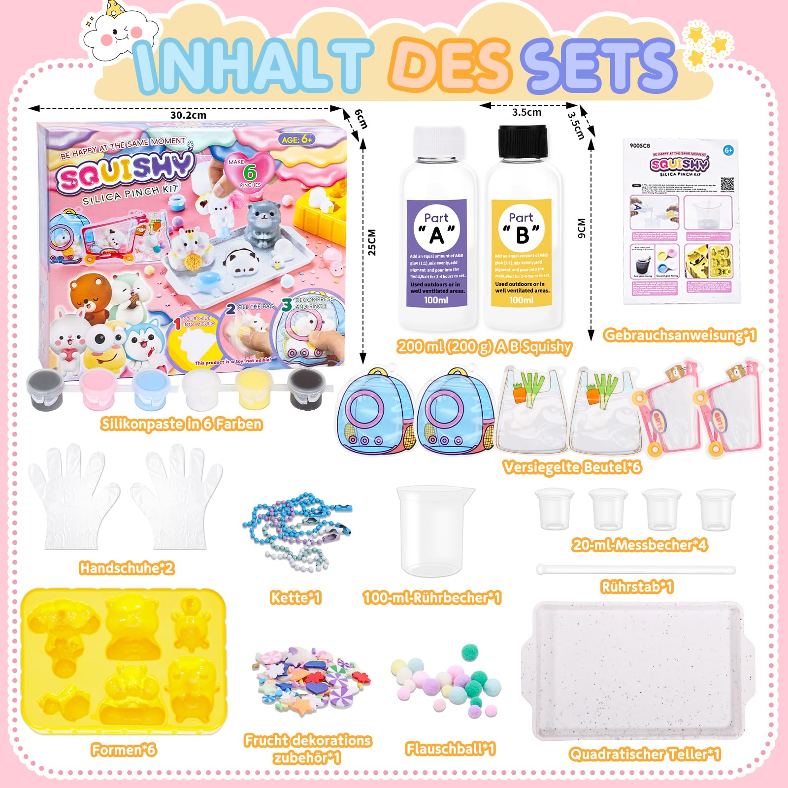 VBACALA 24PCS Flüssigsilikon Squishy Bastelset,Mischungsverhältnis AB 1:1 für Taba Squishy Maker für Superweiche Hamster,Bär,Panda,Hund,Schildkröte,Ente,DIY Dekompressionsgeschenk（200g