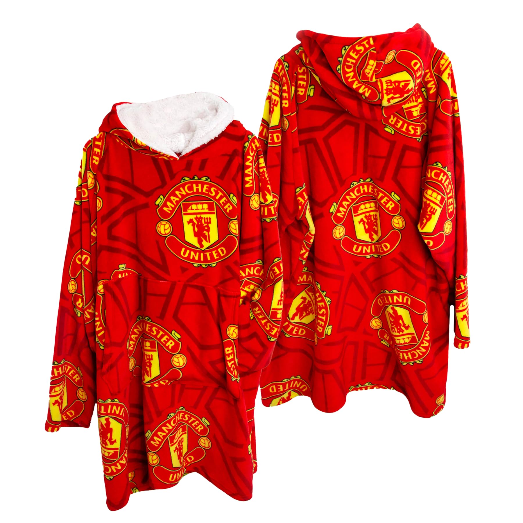 Character World Red Football Crest Design Manchester United Oversized Wearable Fleece Blanket | Super Warm & Cosy | Football Crest Design | Premium Sherpa Lined | Perfect For Kids Aged 7-12 Years Suggested Height 75Cm+