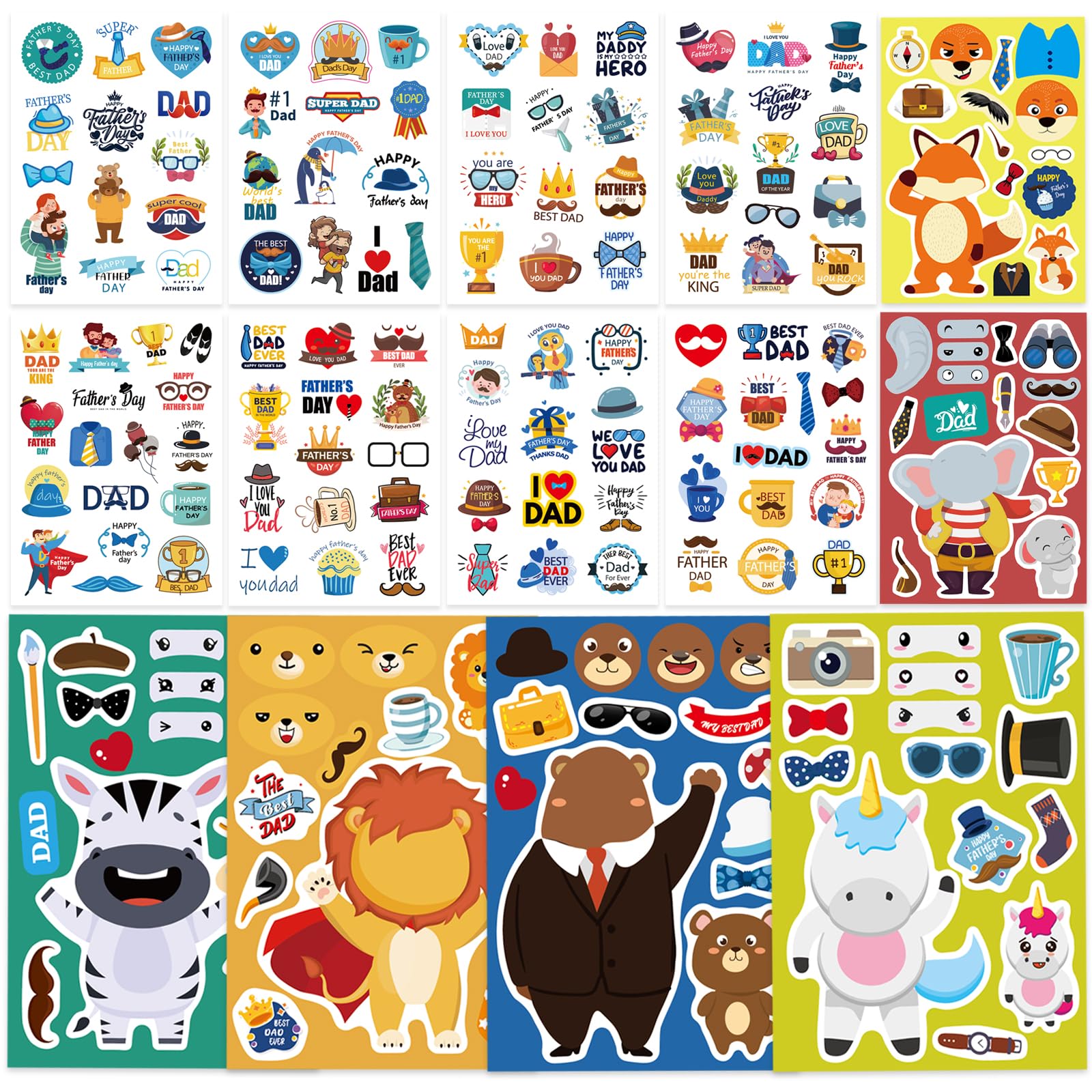 42 Sheets Happy Fathers Day Stickers, Make-a-face Sticker, Make Your Own Dad Stickers for Kids, Fathers Day Gift