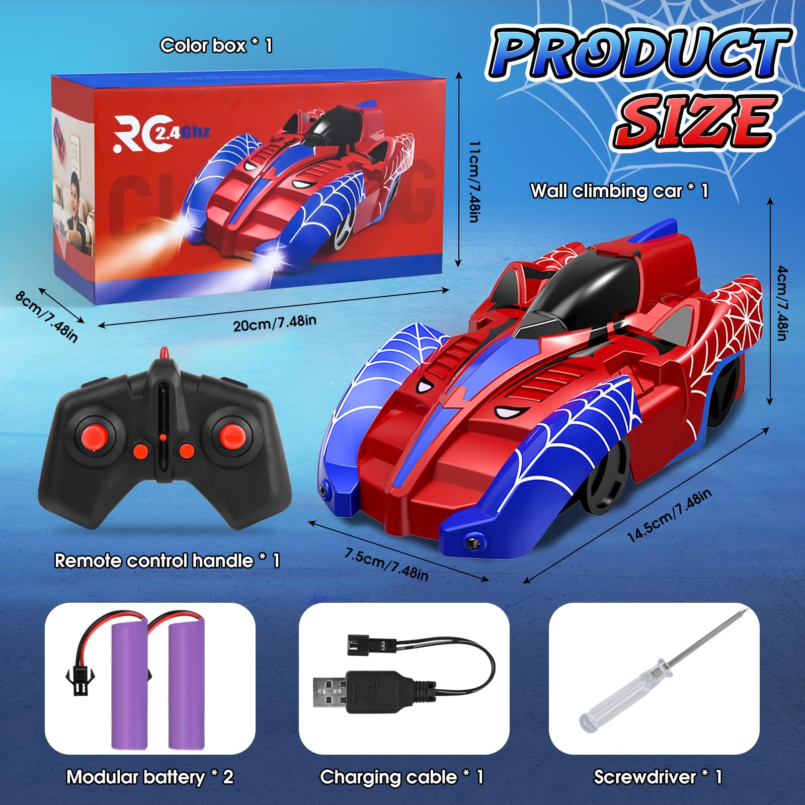 Joellfuner Voiture Spider Télécommandée Lumière - Jouet Murale Pivotante 360° pour Enfants 3+