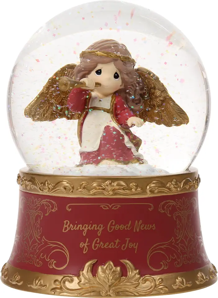 Precious Moments Globo de neve anual Angel 2024 | Trazendo boas notícias de grande alegria anual resina de anjo/globo de neve musical de vidro | Decoração de Natal e presentes | Decoração de Natal |