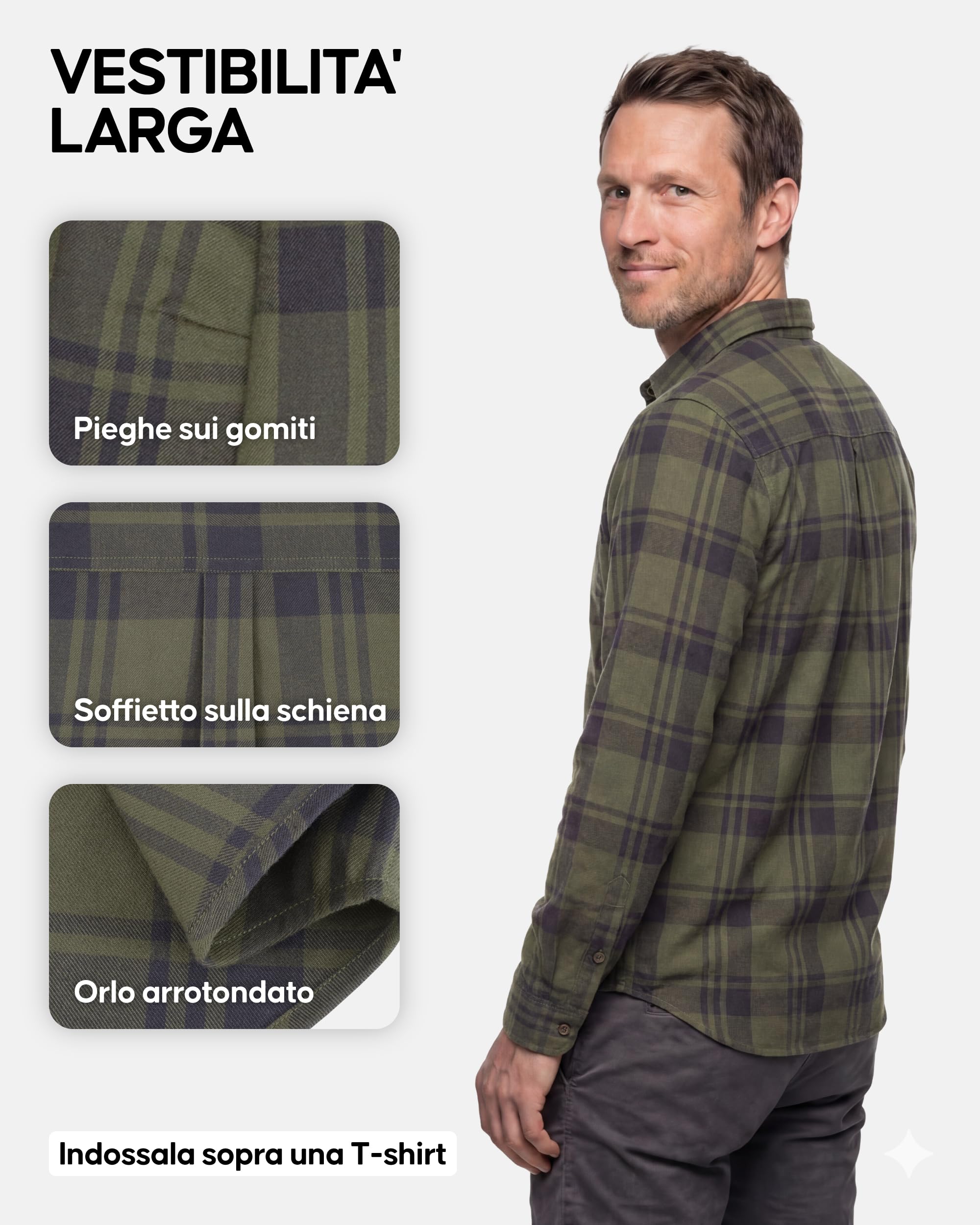 DANISH ENDURANCE Camicia Flanella Uomo, Cotone Biologico, Stile Casual | Camicia in flanella, cotone biologico morbido e resistente con vestibilità comoda, per uso quotidiano e attività all'aperto