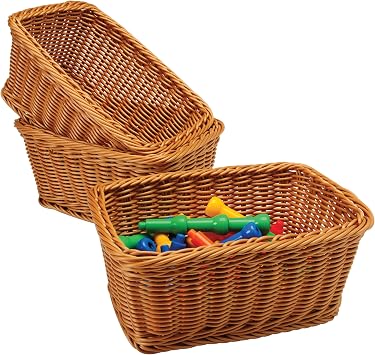 Constructive Playthings Washable Woven Wicker Storage Baskets, Set of 3