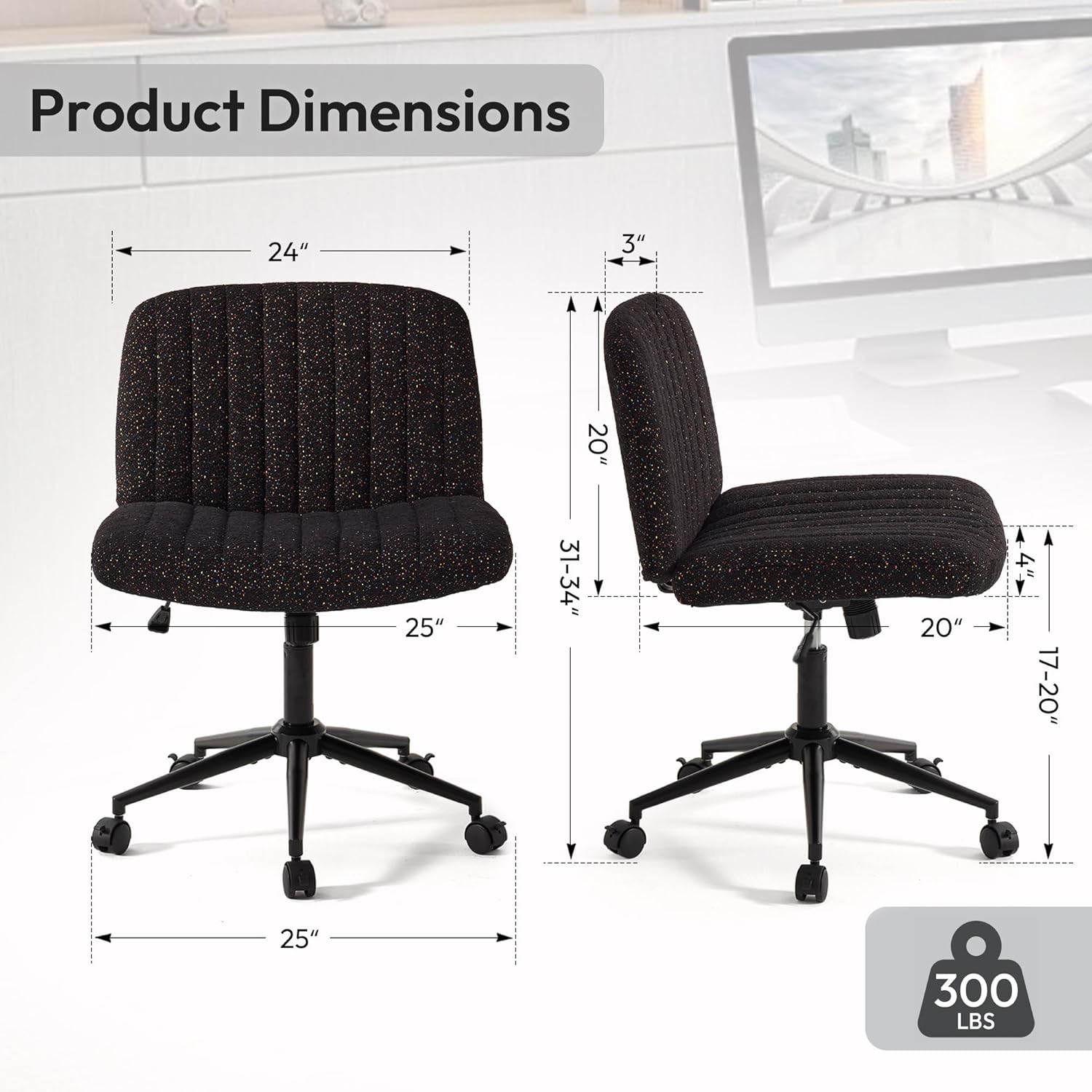 dowinx criss cross chair with wheels, preminum fabric and pocket spring cushion, adjustable swivel wide seat computer chair, morden design vanity chair black galaxy black
