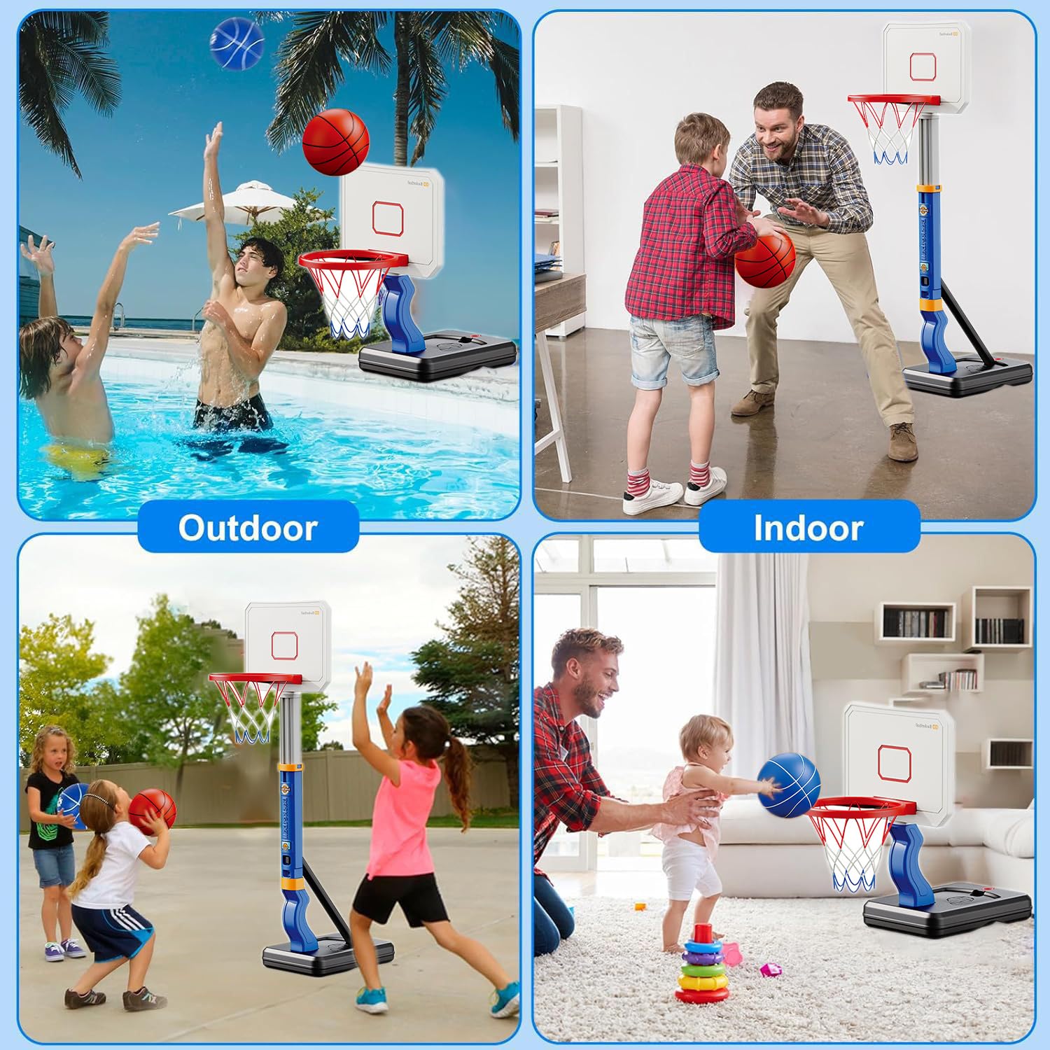 Canasta Baloncesto Infantil,aro de para Interiores y Exteriores con Soporte,Altura Ajustable,Canasta de Baloncesto para Juguetes de habitación para niños de 3 a 8 años