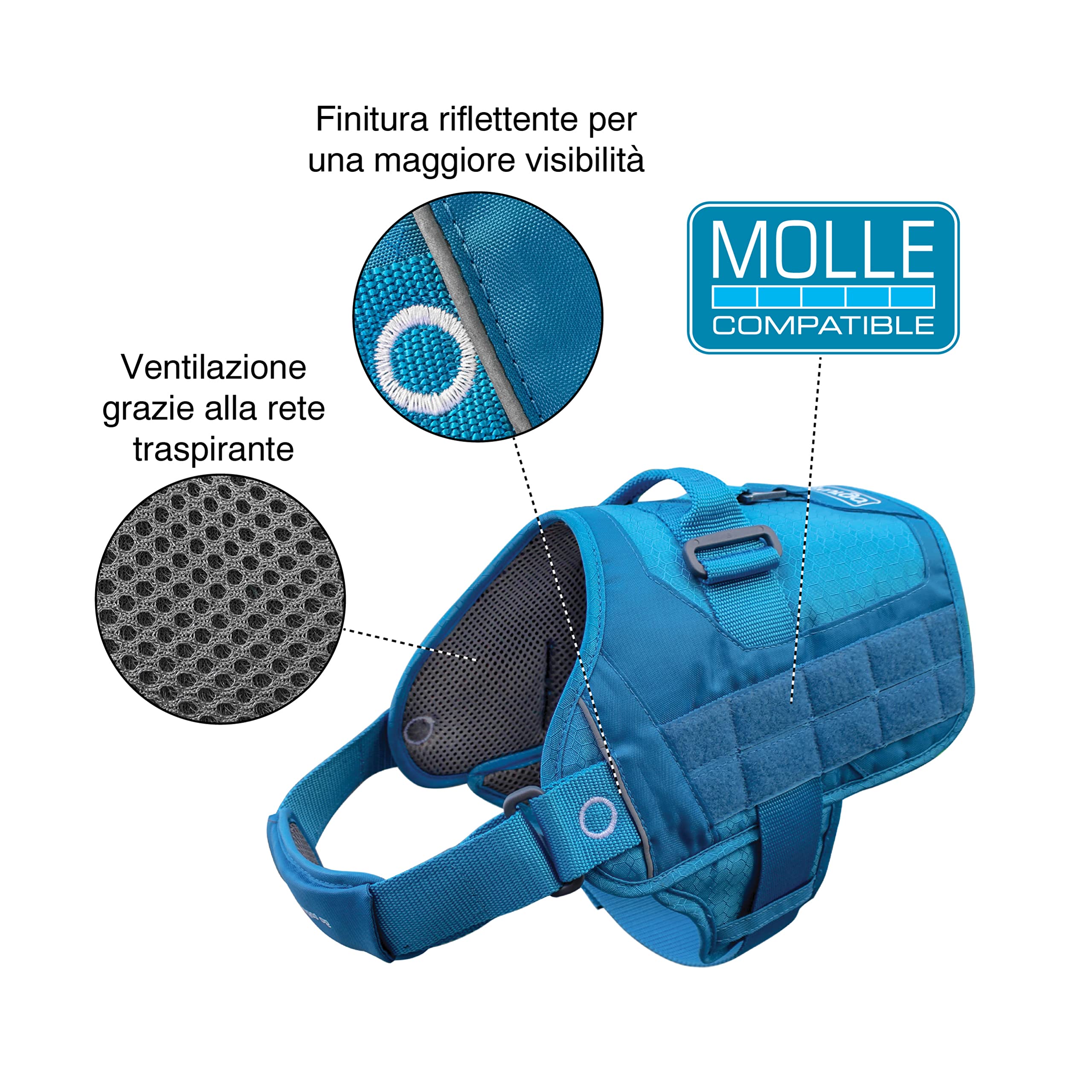 Kurgo RSG Townie - Pettorina per Cani Traspirante Compatibile MOLLE per Accessori, Facile da Mettere e Togliere per Uso Quotidiano con Maniglia Superiore - Nero - L