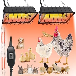 300W 2Mode Heat Lamp for Chickens,Brooder Heater 12000H Carbon Fiber Bulbs, 4PCs Heat Lamp Tubes, Adjustable Temp & Height, Waterproof Chicken Coop Heat Plate, UL-Certified Heater for Poultry, Pets