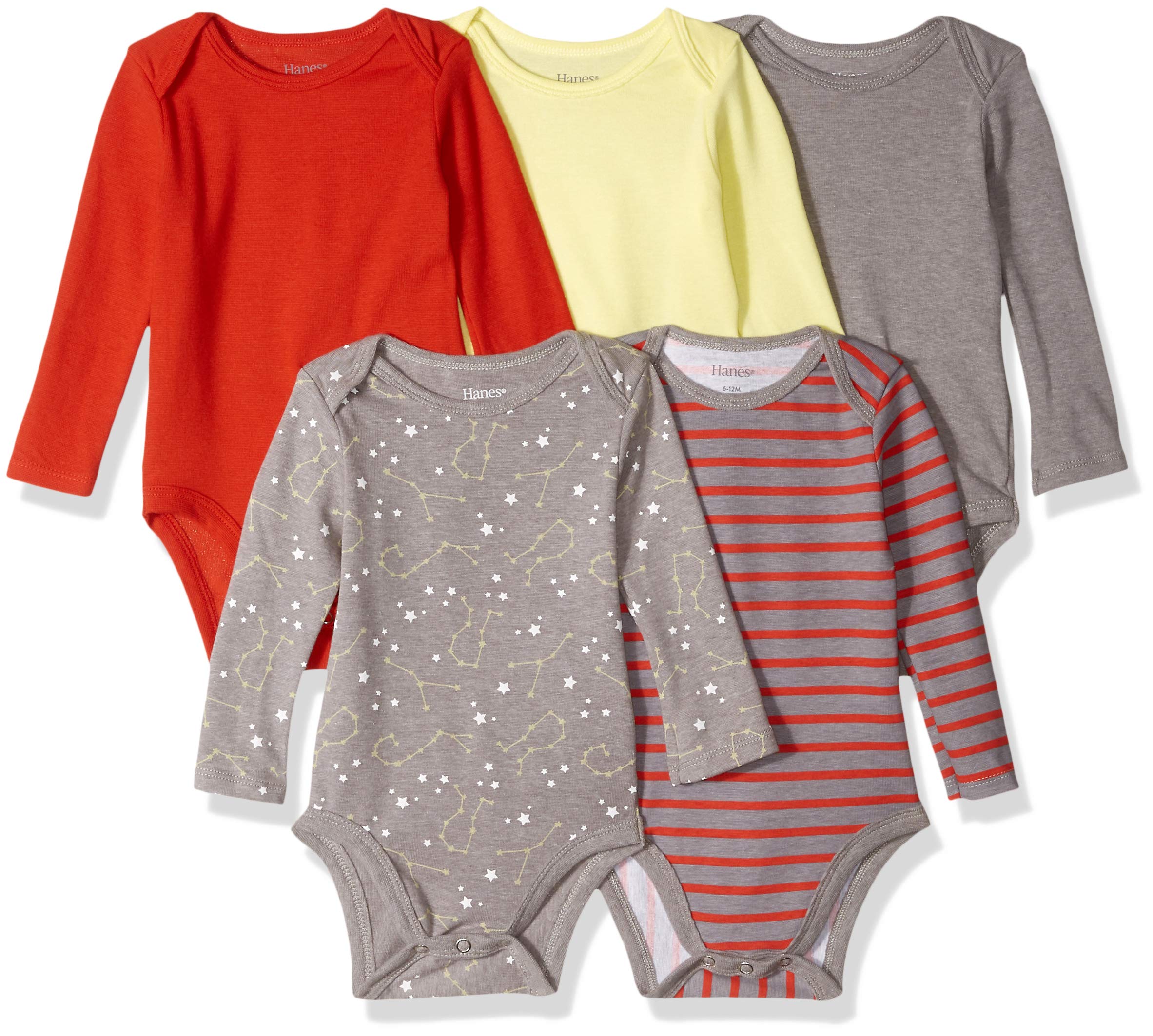 Hanes Bodystocking Uniseks - niemowlęta Hanes Baby Long Sleeve Bodysuit, Ultimate Flexy Bodysuits Boys & Girls, 5-pack (5 w zestawie)