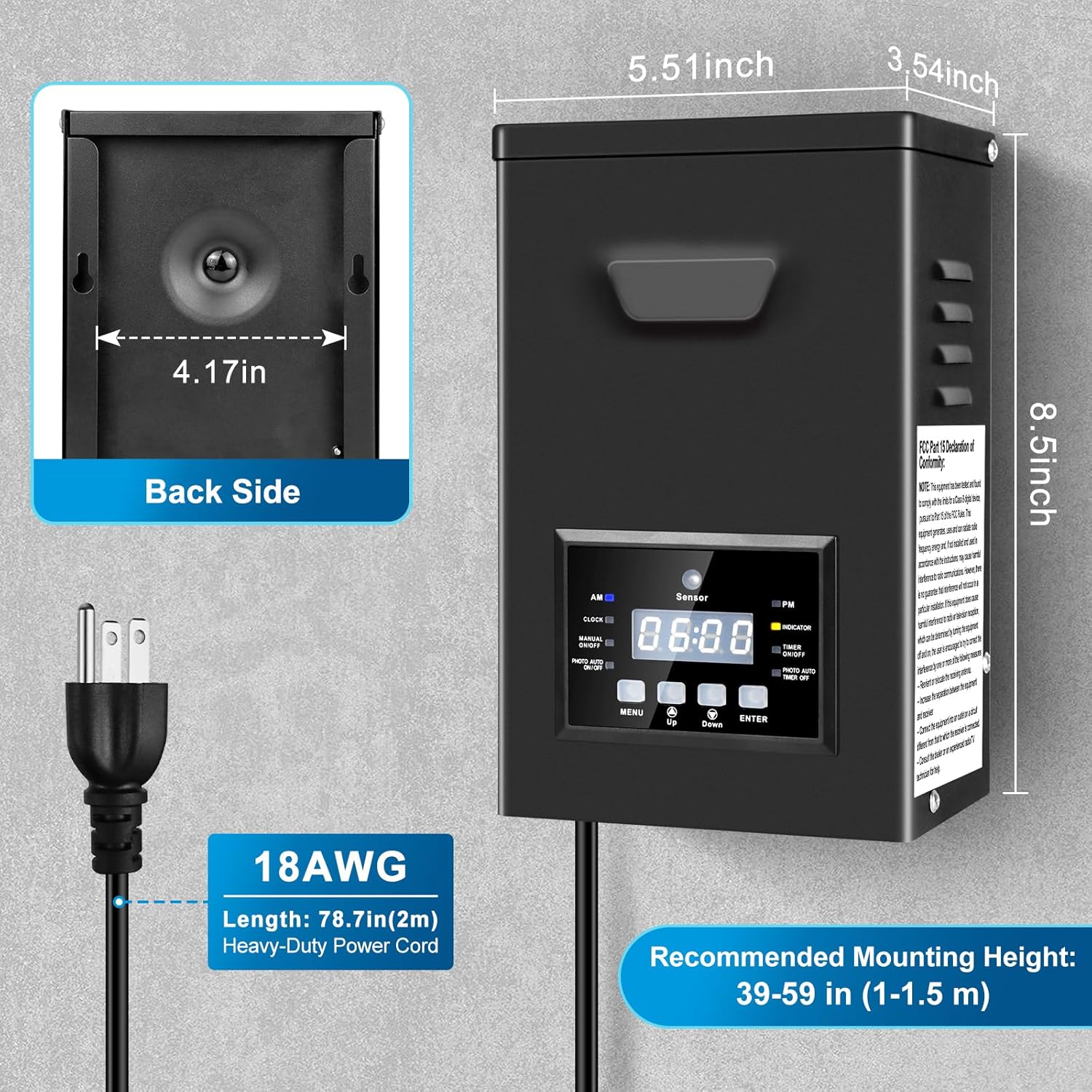 200W Low Voltage Landscape Transformer, Landscape Lighting Transformer with Photocell Sensor & Timer, 120V to 12V/15V AC Outdoor Weatherproof Transformers for Spotlights, Garden Path Light