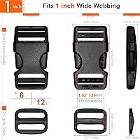 Vista 2 de Buckles for 1" Straps: 6 set Side Release Buckle and 12 pcs Tri-Glide Sliders Fit 1 inch (25 mm) Wide Nylon Webbing, Plastic Snap Clip Quick