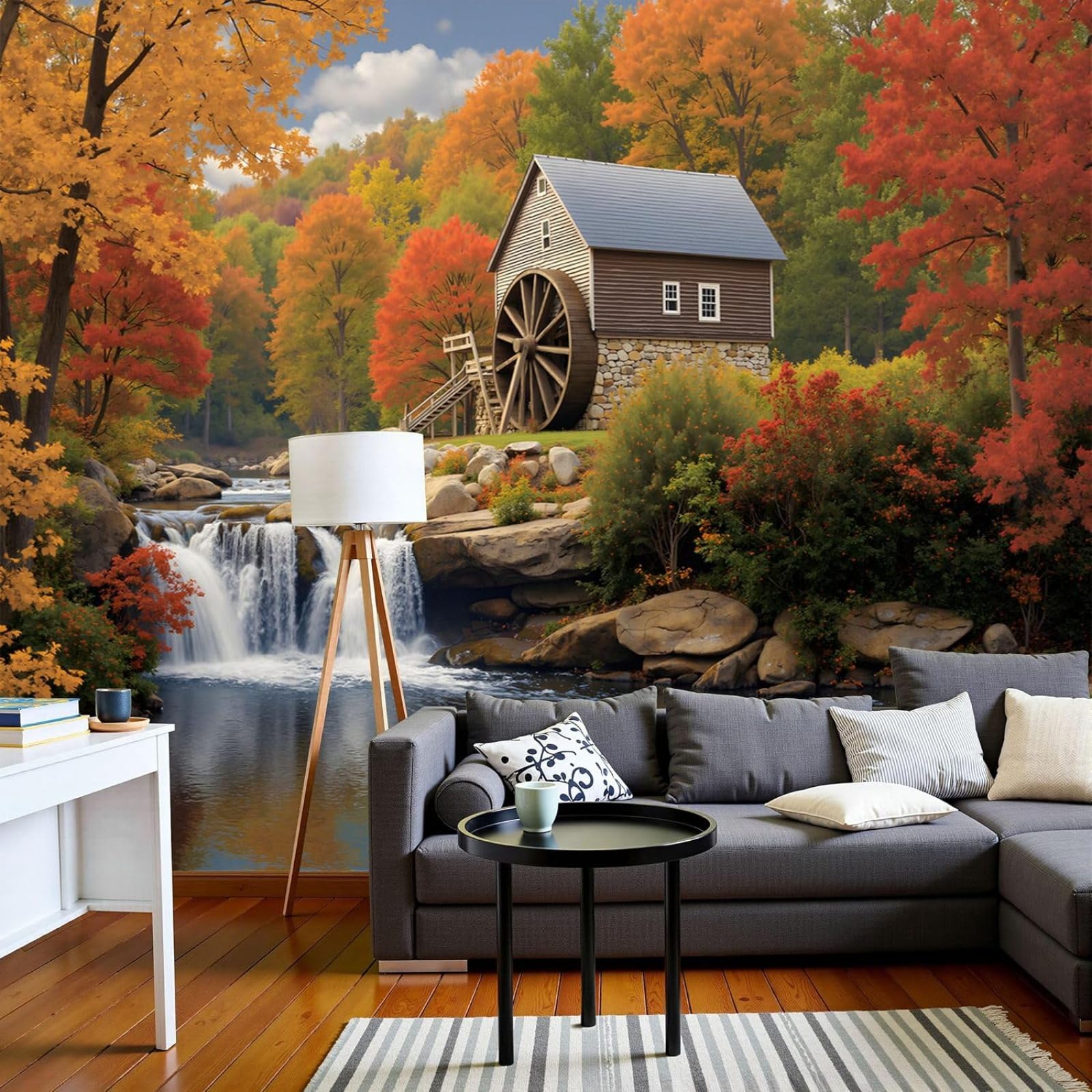 Papier peint jaune forêt d'automne pour salon et chambre