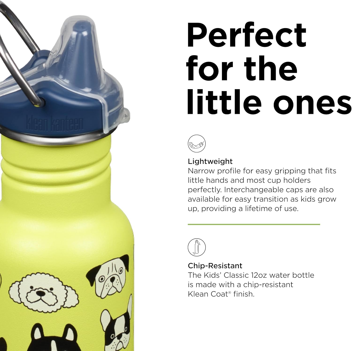 Klean Kanteen 12 oz Classic Kid's Sippy Bottle - For Little Hands - With Dust Cover & Attachable Loop - Durable, BPA-Free, Stainless Steel Material - Fits Interchangeable Caps - Dogs - Image 4