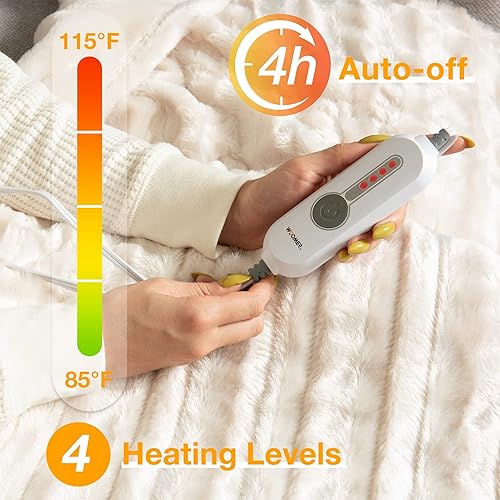 Miniatura 2 de WOOMER Electric Heated Throw Blanket, Soft Faux Fur Fast Heating Blanket, 4 Heating Levels & 4 Hours Auto Off (50"x 60"), Machine Washable, Blanco