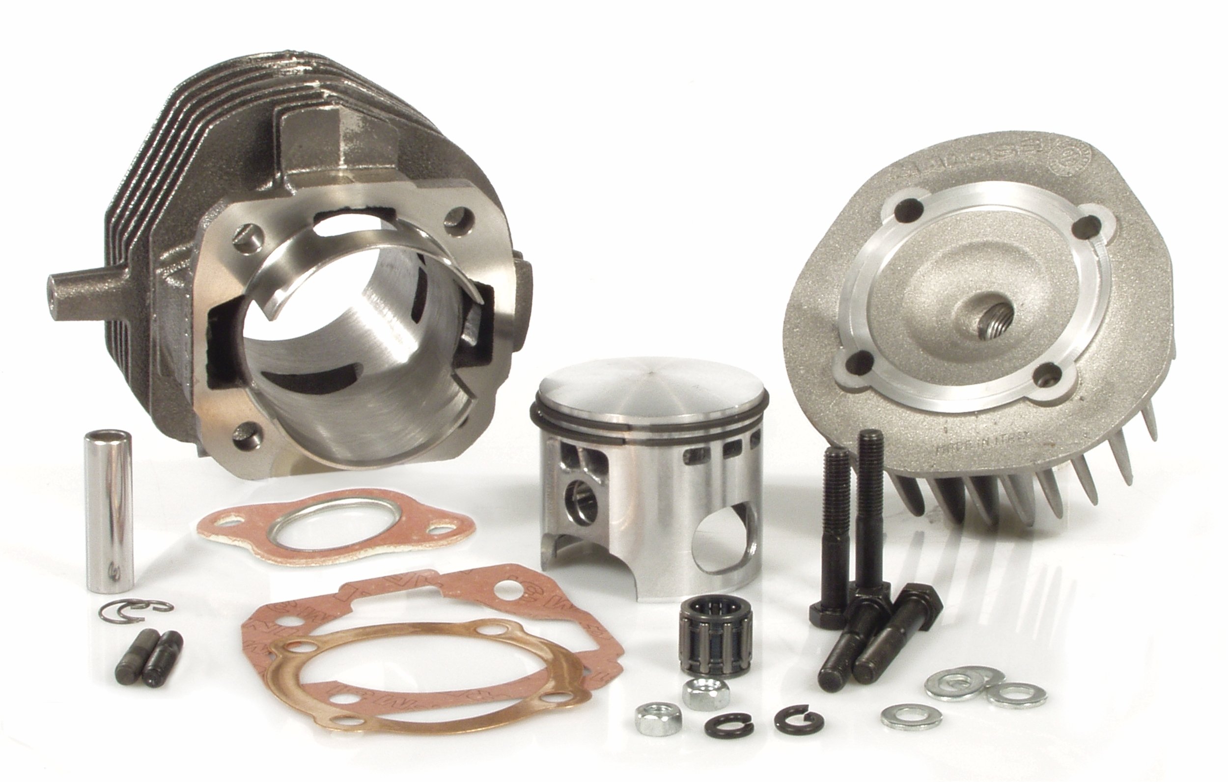 MALOSSI Rennzylinder 112ccm für Vespa 50/PK50/S/XL/XL2 Grauguß, 6 ÜS, Hub 43mm, inkl. Zylinderkopf, Ø 57,5mm, M6 Auslassstehbolzen, mit SIP -Datenblatt