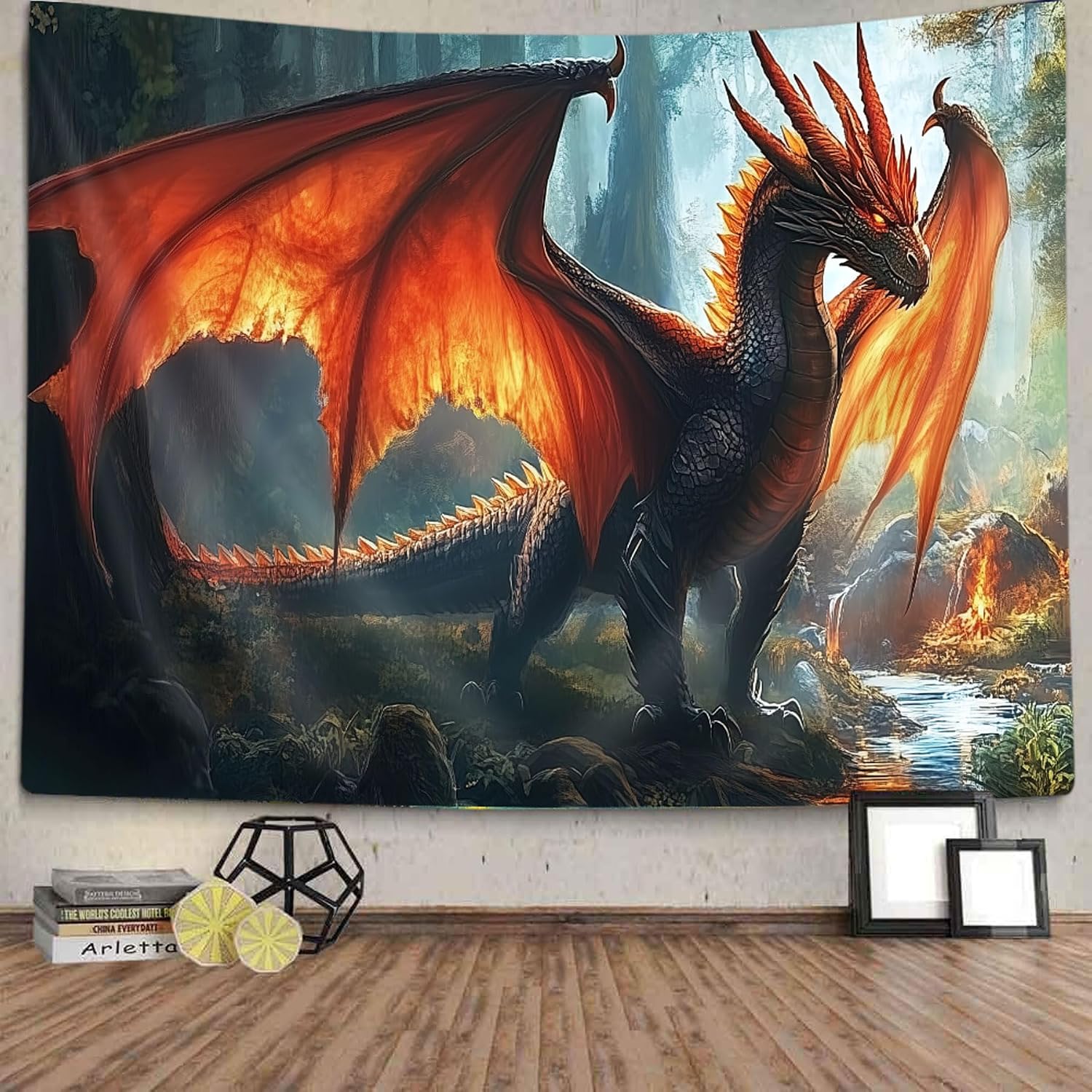 Jipusai Medieval Dragon Tapestry, 60x40in Wall Art for Bedroom, Living Room, Office Decor