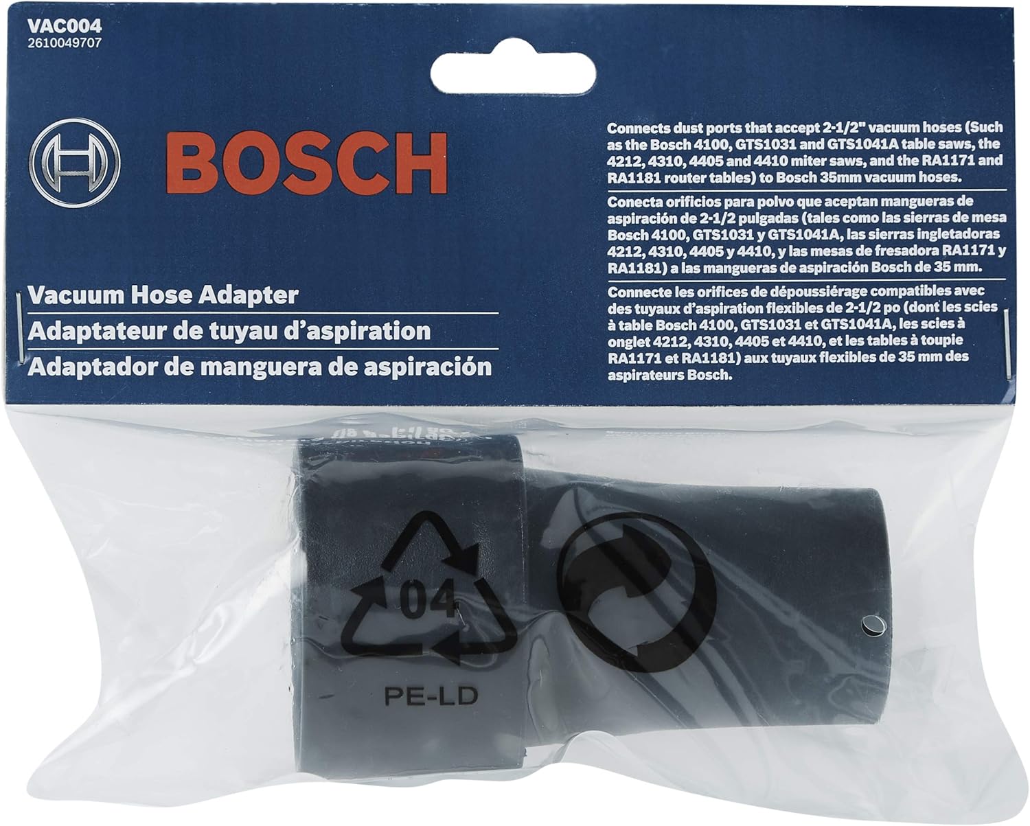Bosch VAC004 2-1/2 Inch Hose to 35mm Dust Hose Port Adapter with Bosch VAC003 35mm hose-to-1-1/4" port Adapter - - 