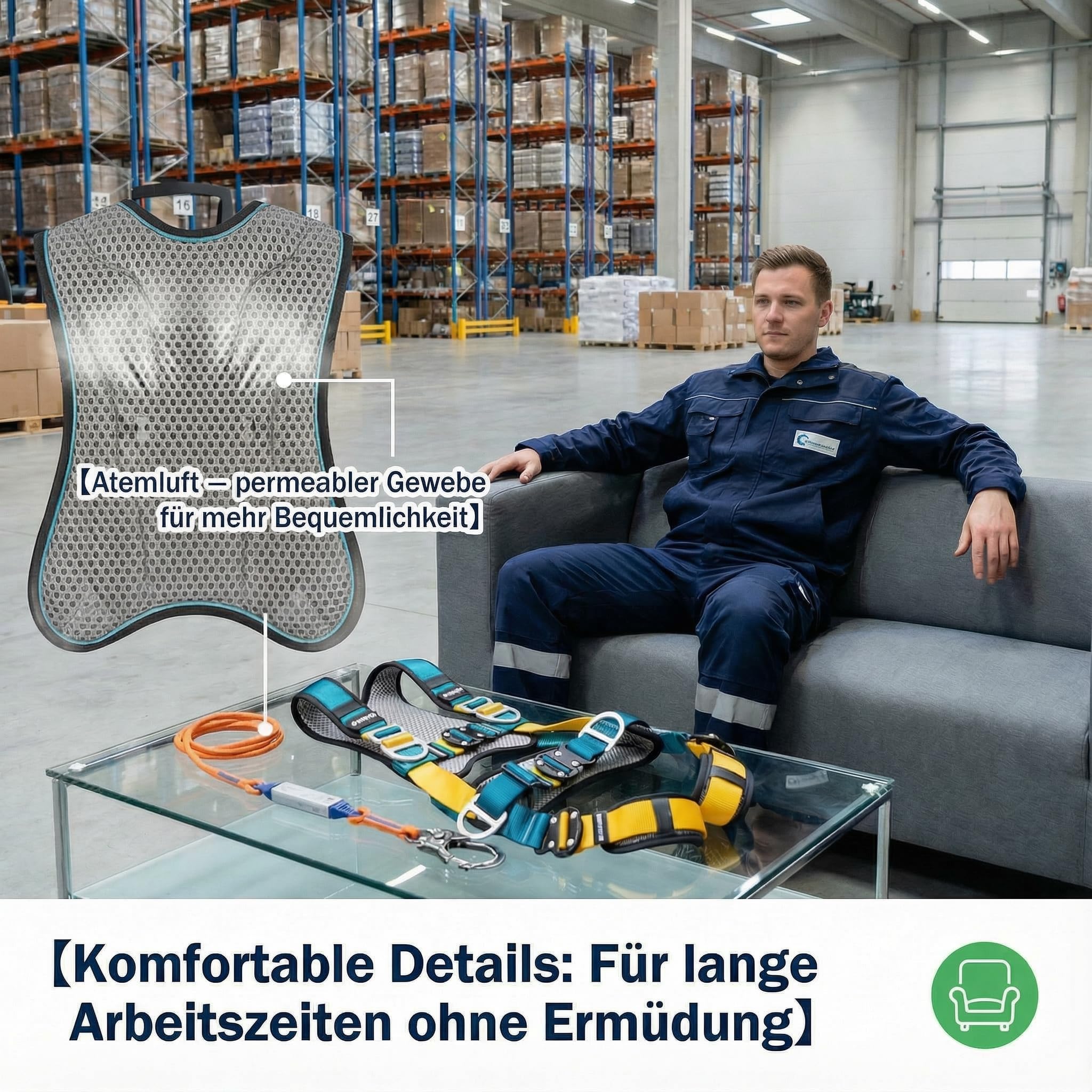 Magicbox Fallschutz Auffanggurt mit Verdickte Lendenwirbelstütze,190cm 150kg für Outdoor Baumklettern Bergsteigen Rettungsdienst Fallschutz Auffanggurt Absturzsicherung Sicherheitsgurt Set