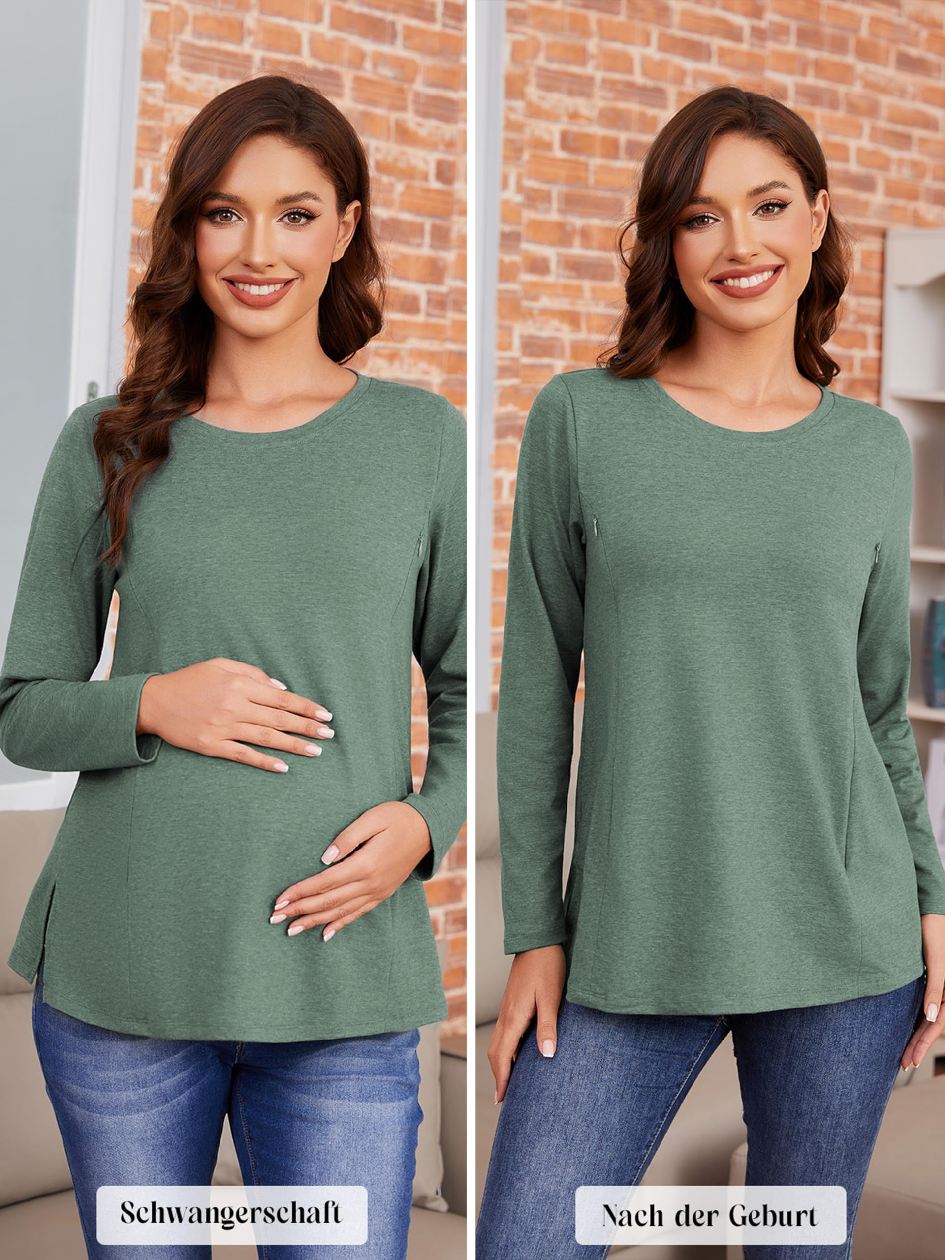 Confezione da 3 magliette da allattamento da donna con chiusura lampo, a maniche lunghe, abbigliamento premaman invernale
