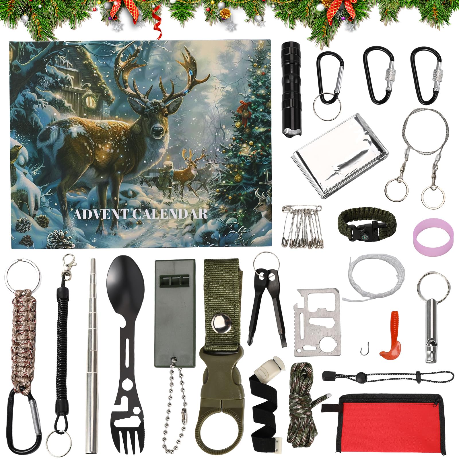 Calendrier de l'Avent Noël 2024 pour homme, adolescent, garçon, kit d’outils de survie (A)