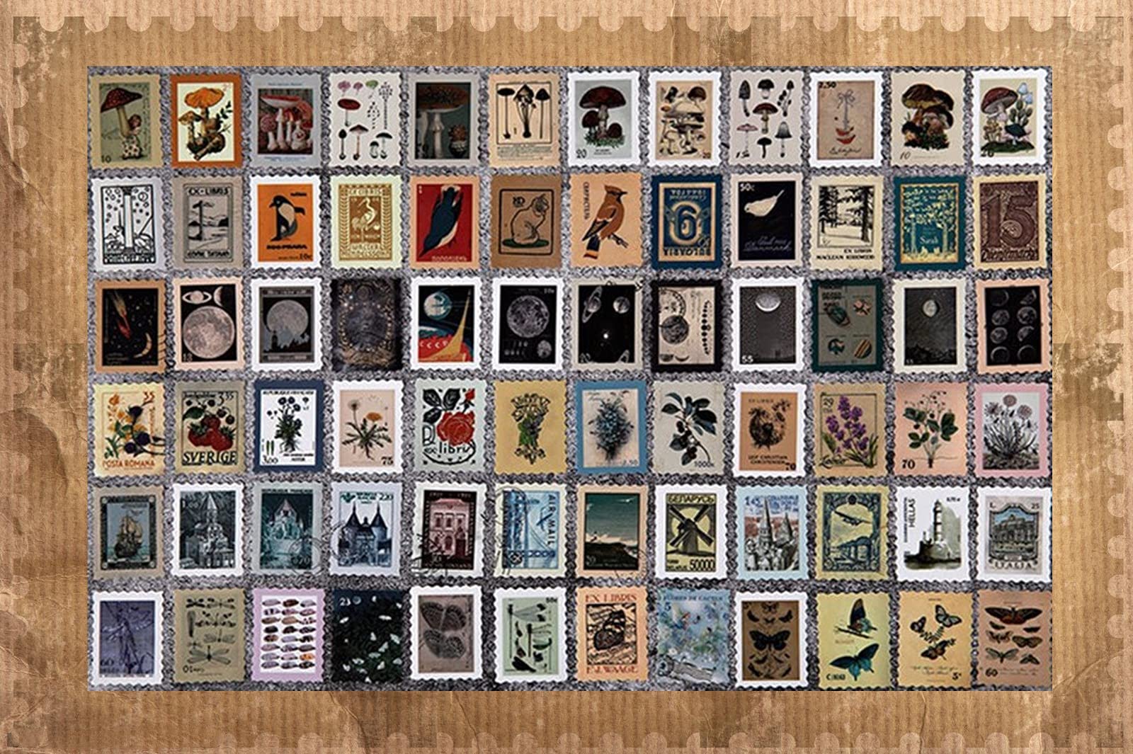 Vintage Postage Stamps Stickers - Vintage Botanical Stickers Pack-Journaling Stickers Aesthetic for Scrapbooking, Bullet Journaling, Junk Journal, Planner, Dark Academia Aesthetic, Plant Stickers