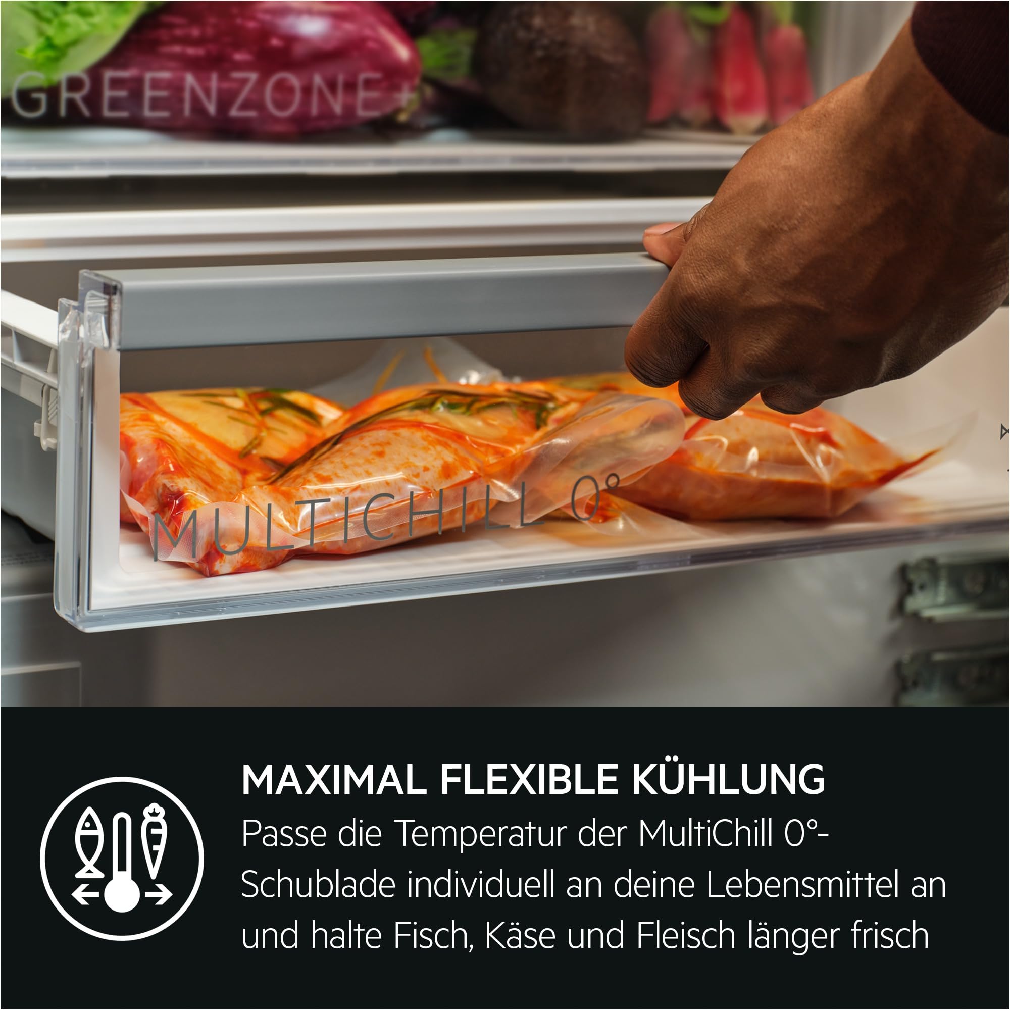 AEG WiFi Einbau-Kühl-Gefrierkombination 178cm, Serie 9000 MultiChill: Null-Grad-Schublade -3°C bis +5°C wählbar, Kühl- (114 L), Gefrier- (63L) & 0°C-Kaltraum (46 L), NoFrost, Festtür, TSC9V18WCC3
