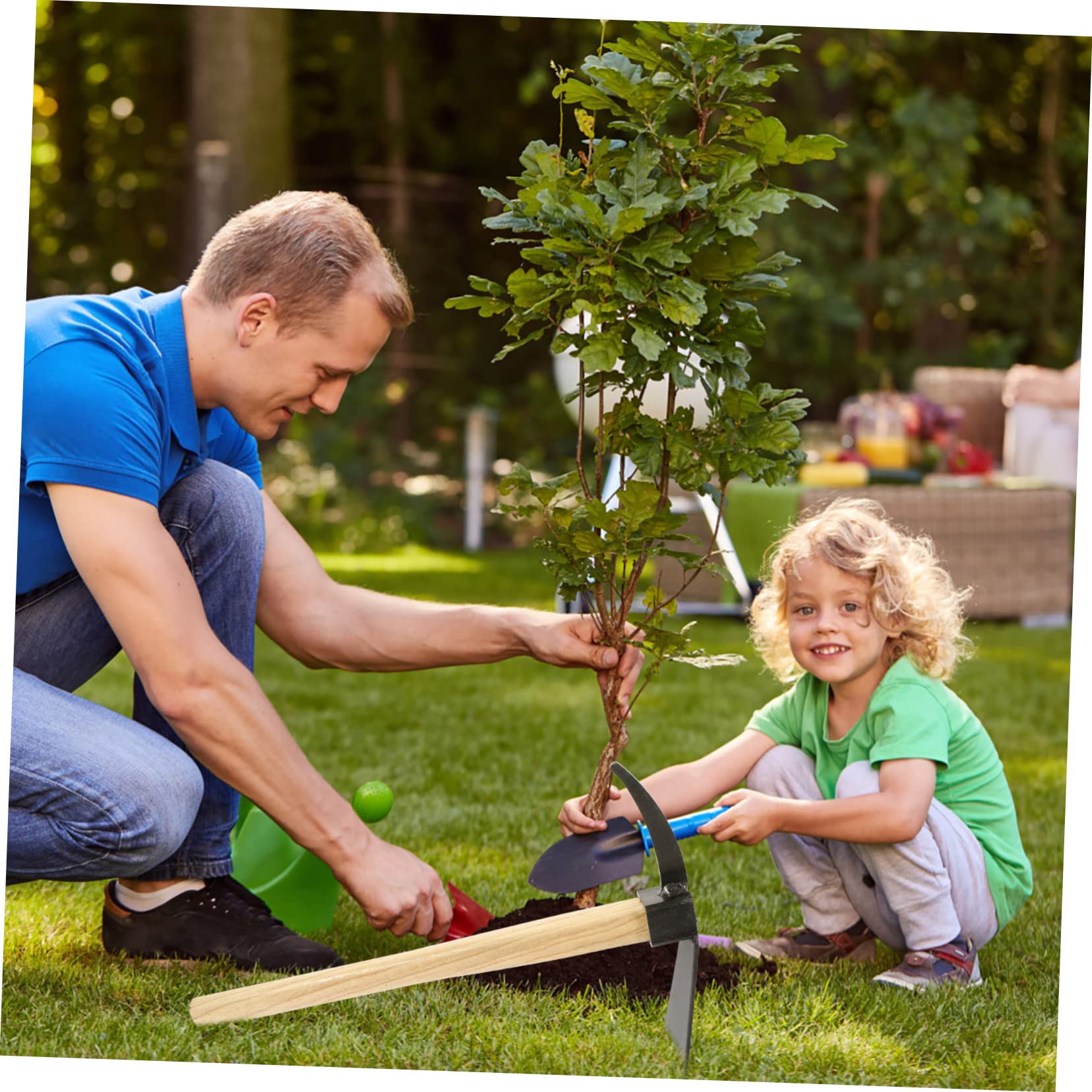 Set di 2 Piccole Zappe da Giardino in Legno e Acciaio al Manganese