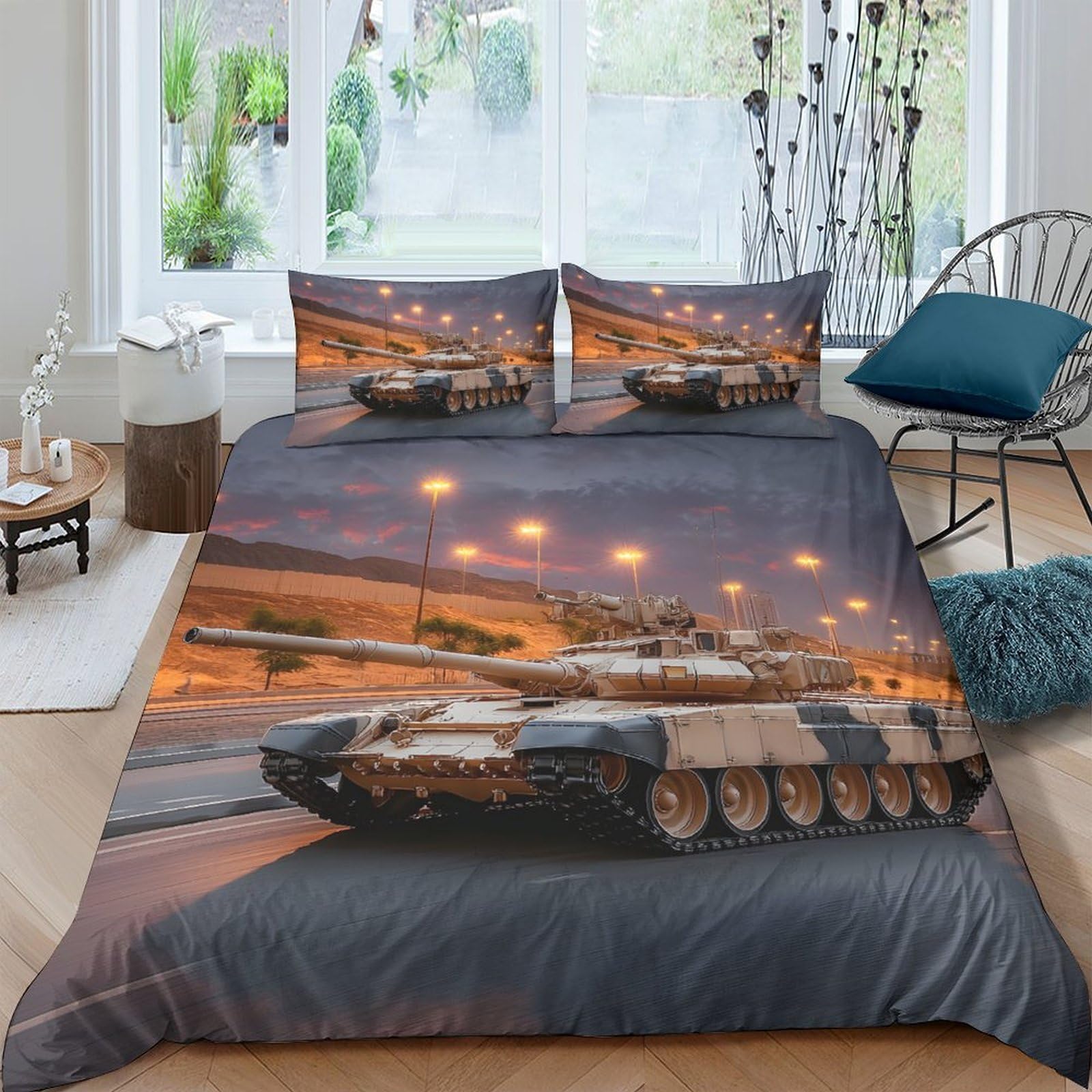 Ctjqhvkz Style-2 3D Printed Night City Tank Fitted Sheet Microfiber Soft Urban Street Mattress Cover For Bedroom Guestroom Decor Single（135X200cm）