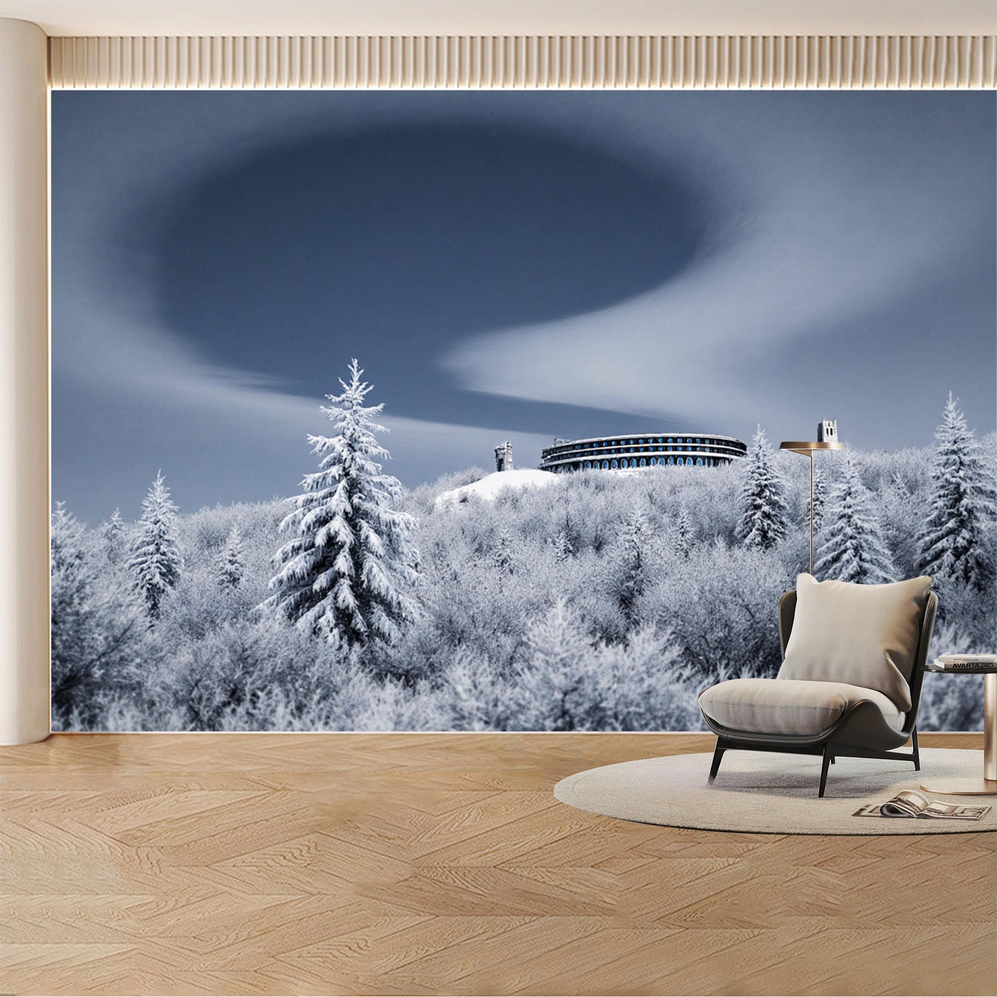 Custom Wall Mural Wallpaper Snowy Forest Landscape， Nature 3D Effect Large Wall Art， Misty Luxury Removable SelfAdhesive Large Photo for Living Room， Bedroom， Office