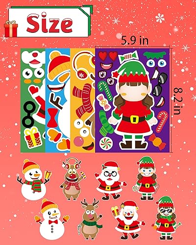 Miniatura 6 de 40 hojas de calcomanías de Navidad para niños, manualidades, Navidad, Papá Noel, muñeco de nieve, reno, elfo, elfo, haz tus propias calcomanías de