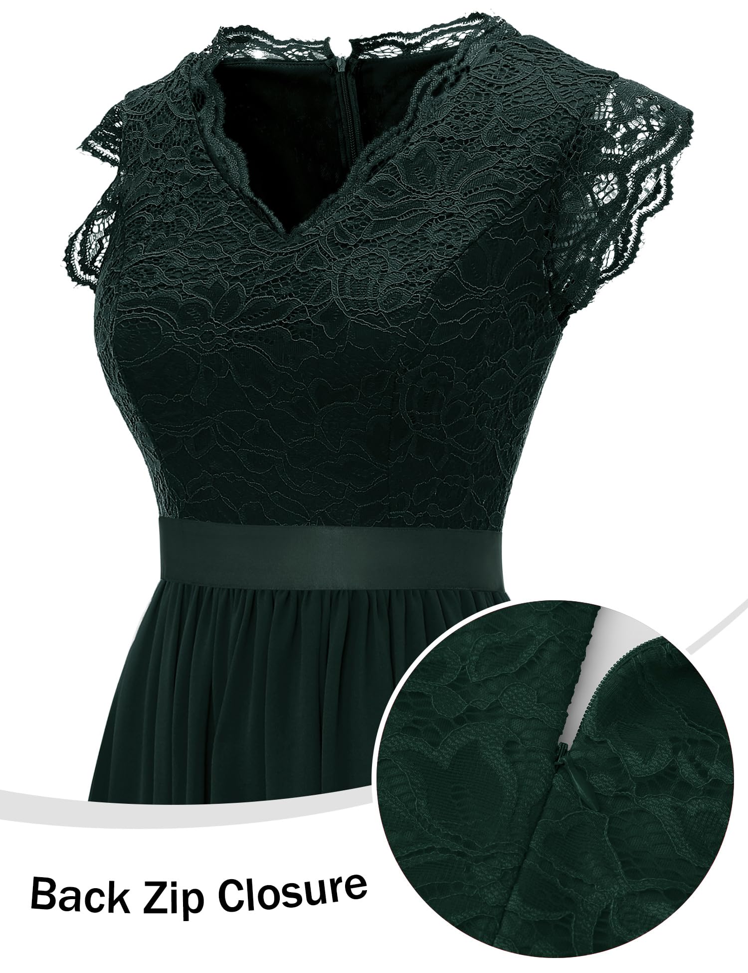 Dressystar Damen Abendkleid Lang Elegant für Hochzeit Spitze Chiffon Maxi Ballkleider Flügelärmel Cocktailkeider