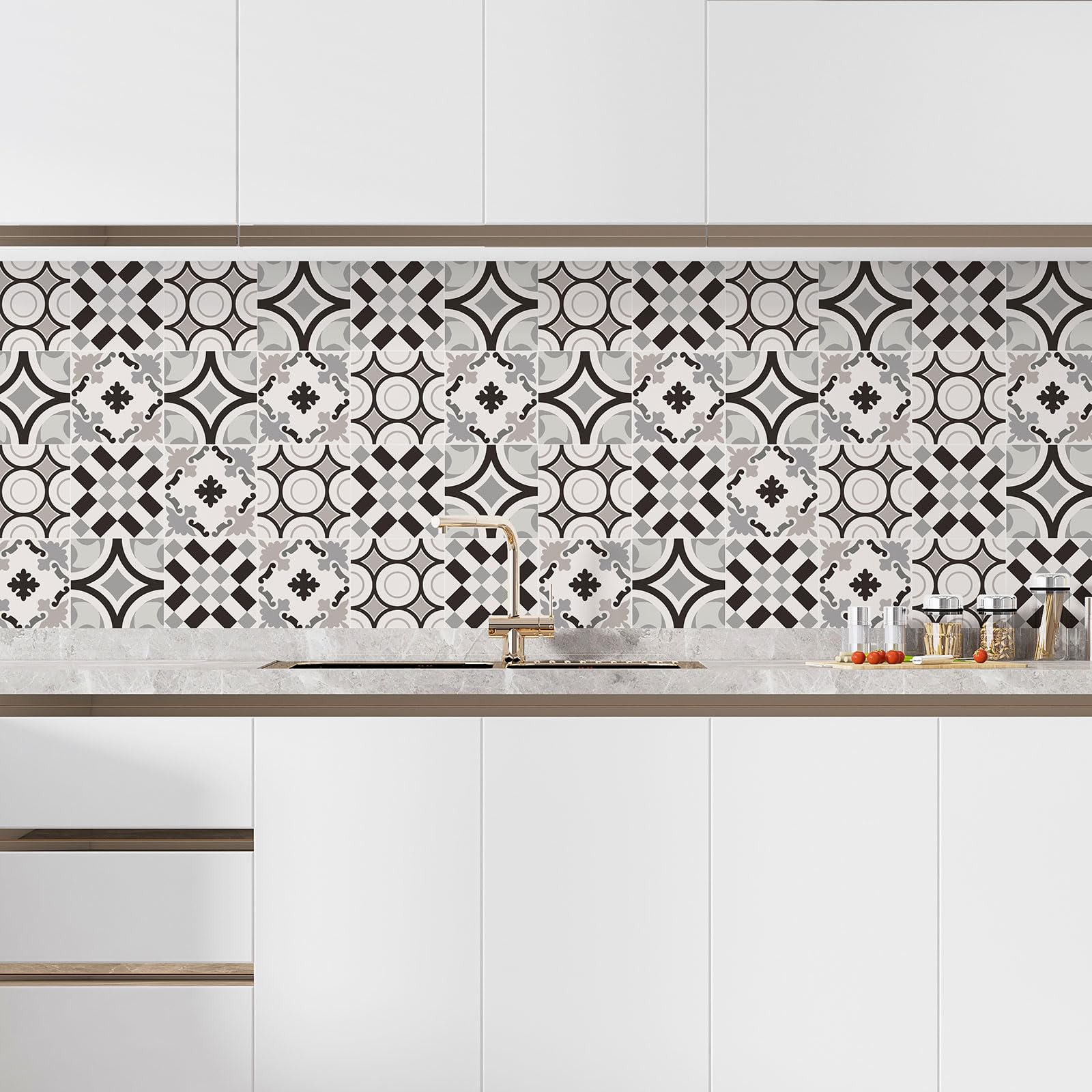 Lumalea Adesivo per cucina, effetto piastrelle di cemento, 3617689954615, adesivo + protezione opaca, 70 x 105 cm