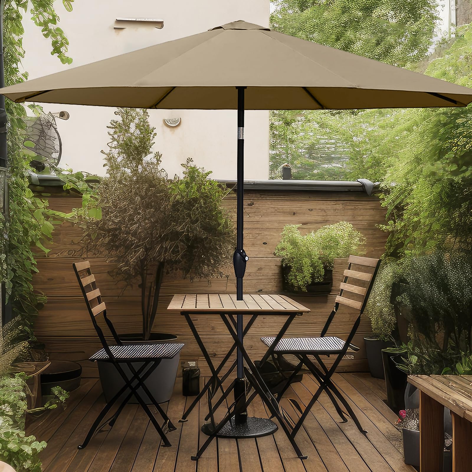 Sekey Alu Sonnenschirm 330 cm mit Kurbel, Wasserabweisend Gartensonnenschirm mit UV50+ Schutz– für Garten, Balkon & Terrasse, Taupe