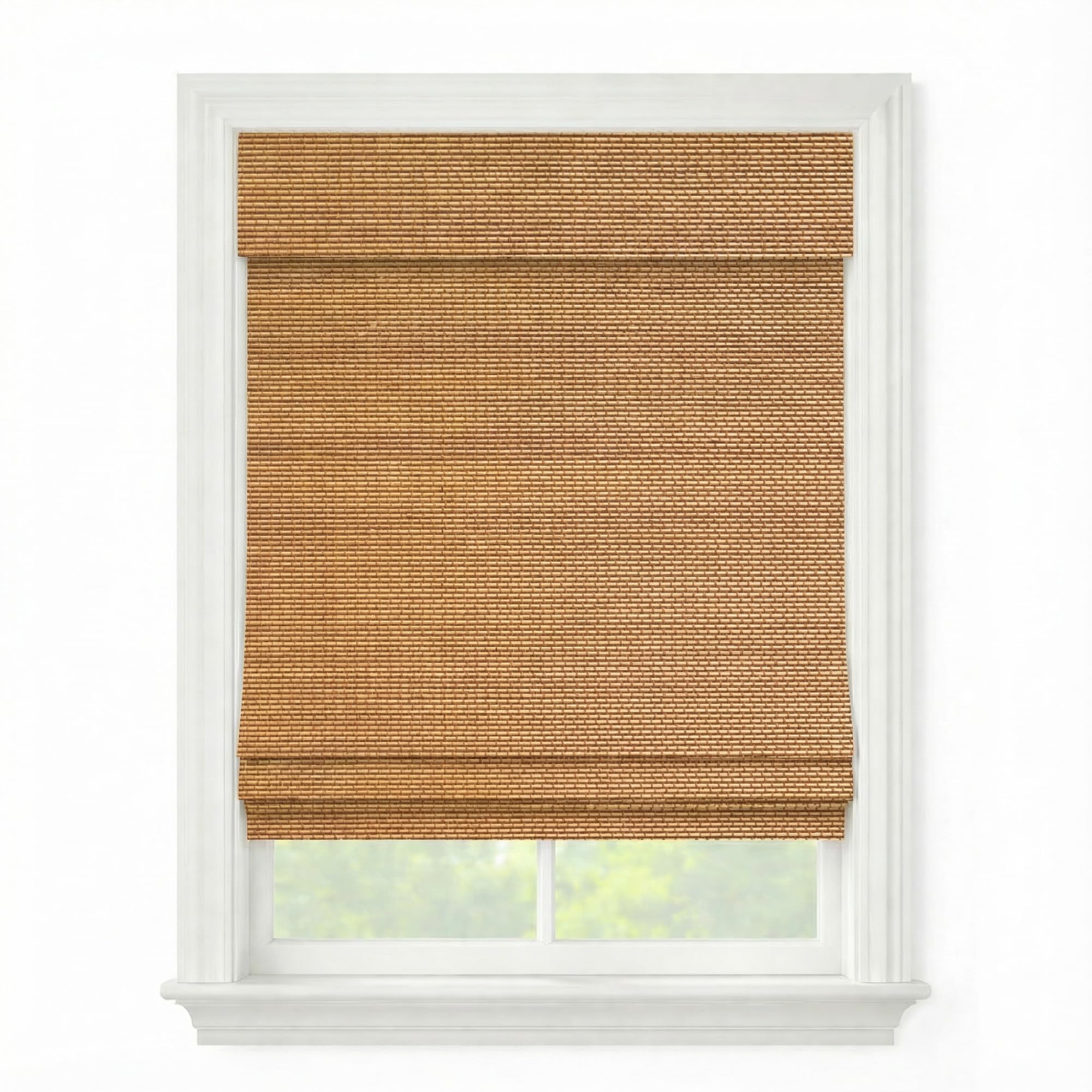 Cordless Woven Wood Roman Shades, 46W x 48H, Bamboo Mesh Natural, Sizes 20-72 Wide and 24-72 High