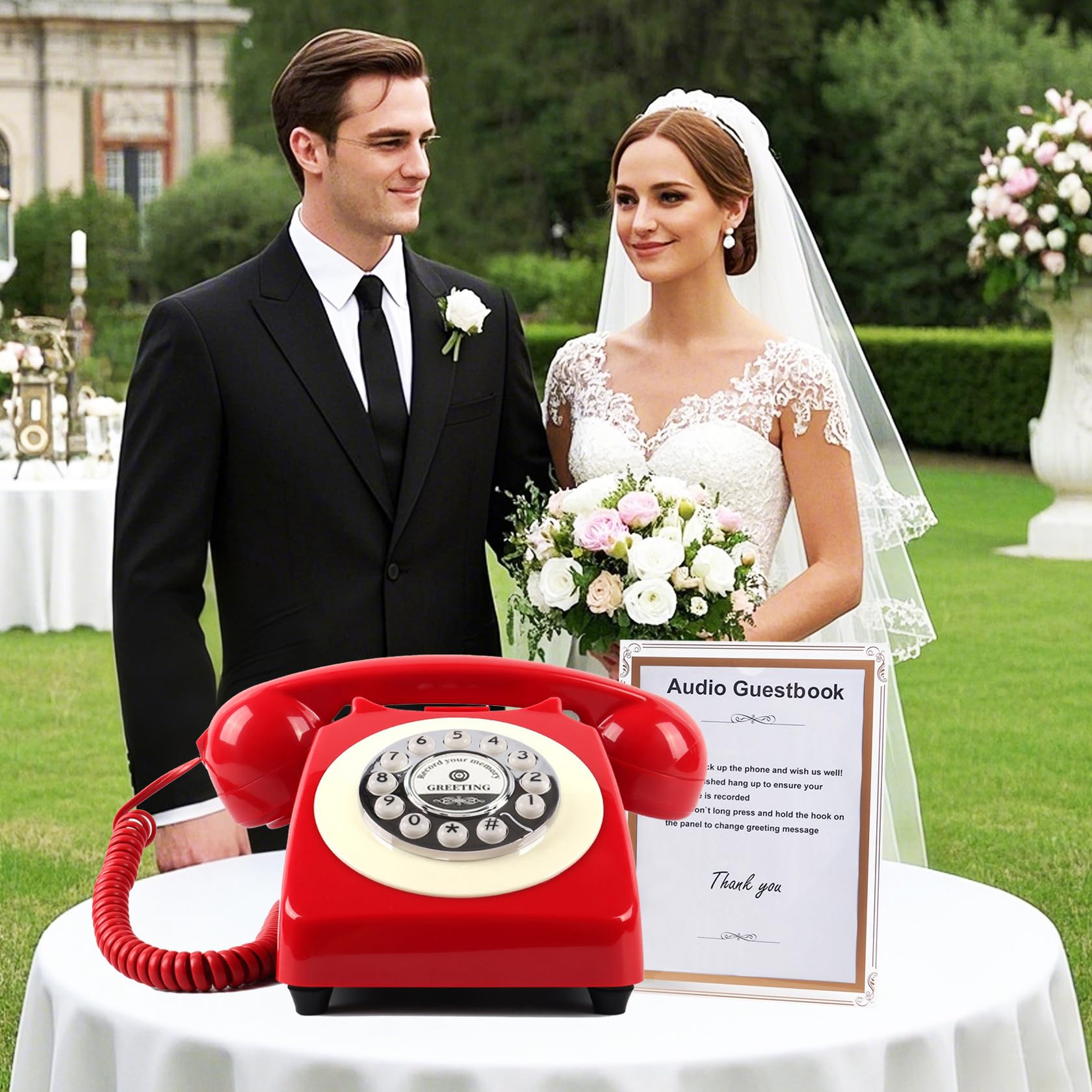 Sprachaufzeichnung Audio Gästebuch - Gästebuch Telefon für Hochzeiten, Brautpartys, Jubiläen | Retro Telefon Voice Recorder | USB Wiederaufladbares Speichertelefon | Einzigartiges Hochzeitsgeschenk
