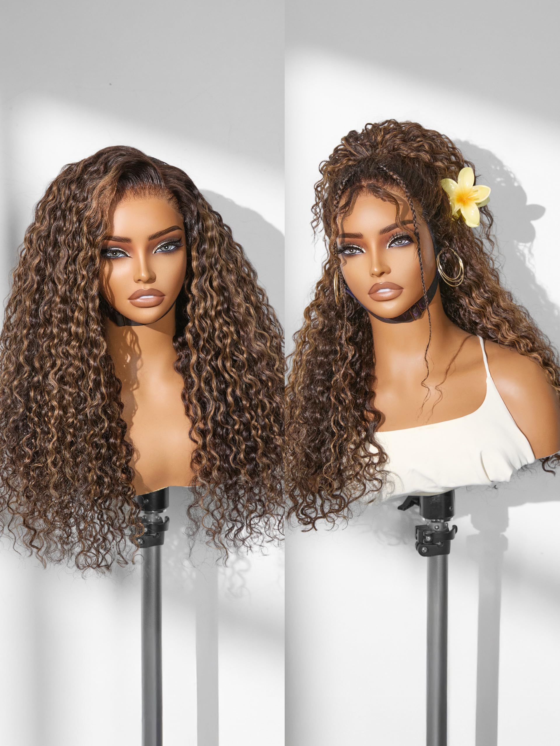 Photo 1 of LUVME HAIR 7x6 HD Lace All-Day Comfort Wig PartingMax Lace Wigs Water Wave Curly Lace Front Wigs Human Hair Pre Cut Plucked Lace Frontal Glueless 26 Inches Hlighlight Color