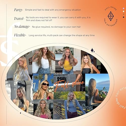 Miniatura 6 de Full Shine - Extensiones de clip de cabello humano real, extensiones de cabello lacio en balayage - Ombré castaño oscuro a mezcla de castaño y rubio