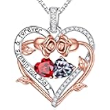 Rose Heart Double Birthstone Necklace Gifts for Wife Her Mom Women, Birthstone Jewelry Gemstone Birthday Gifts for Girlfriend Grandma Her Wife Women