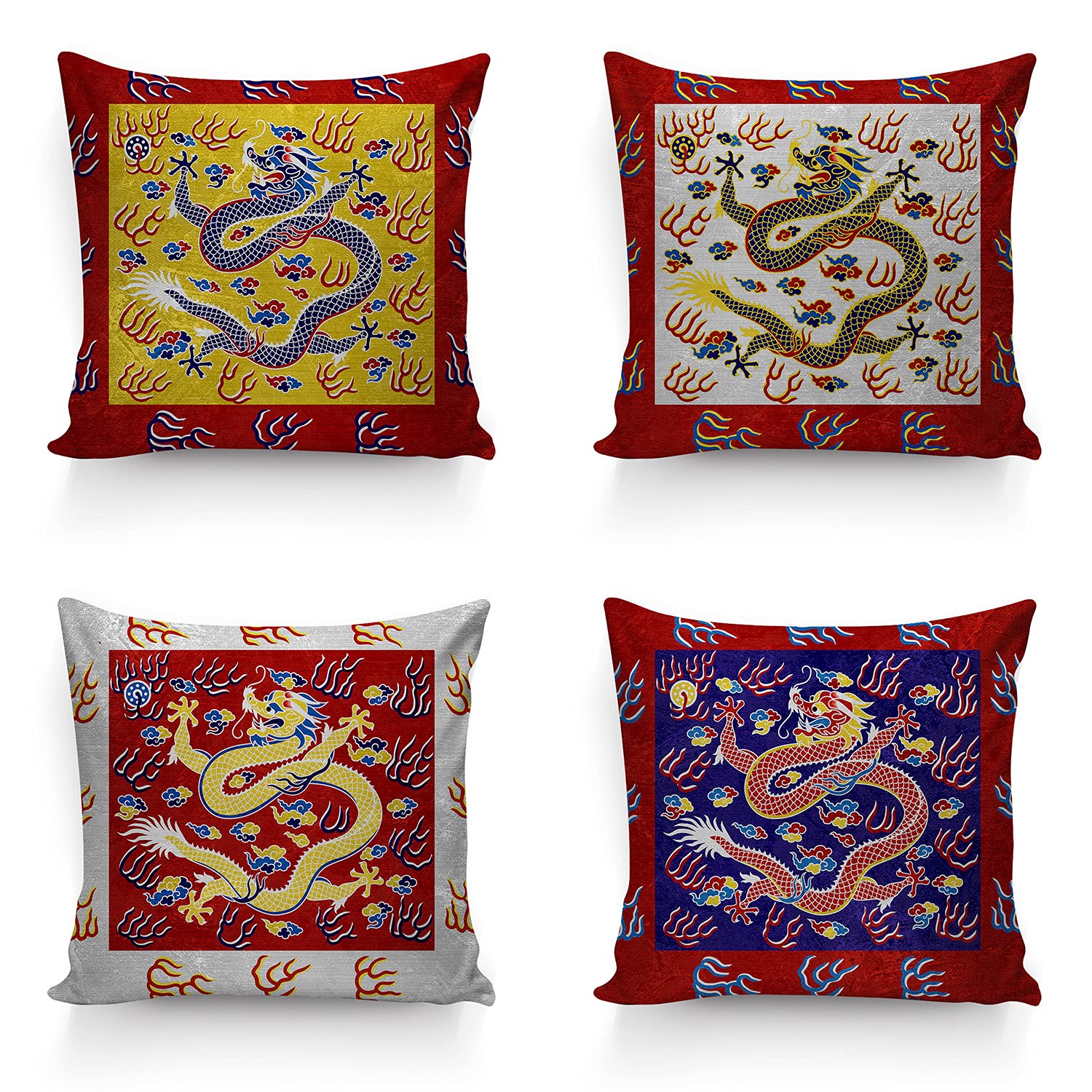 Housse de coussin Eight Banners motif asiatique Qing 40x40