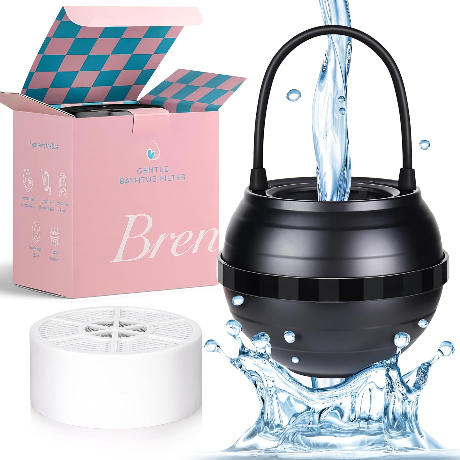Filtro de bola de baño para grifo de bañera, filtro de agua de bañera de 11 etapas, elimina contaminantes, sin BPA, purifica el agua de la bañera