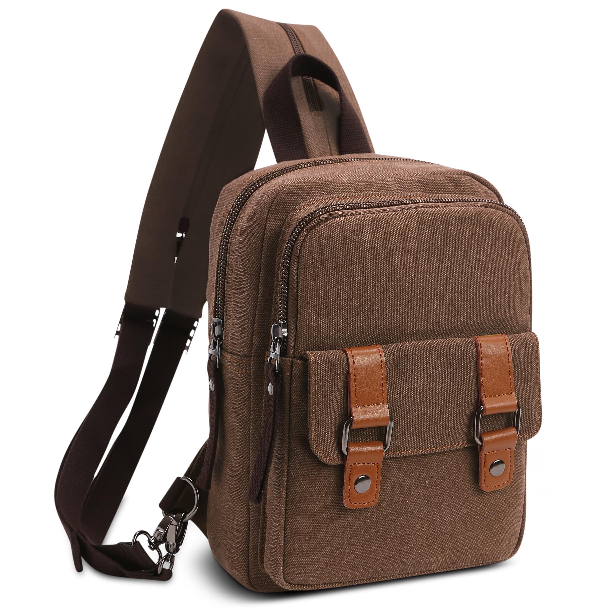Hombres Mujeres Mochila Moda Pequeña Bolsa de Hombro para Viaje Bolsa de Pecho Escolares Conmutar Causal Bolsos Mochila Lona Messenger Bag Marrón