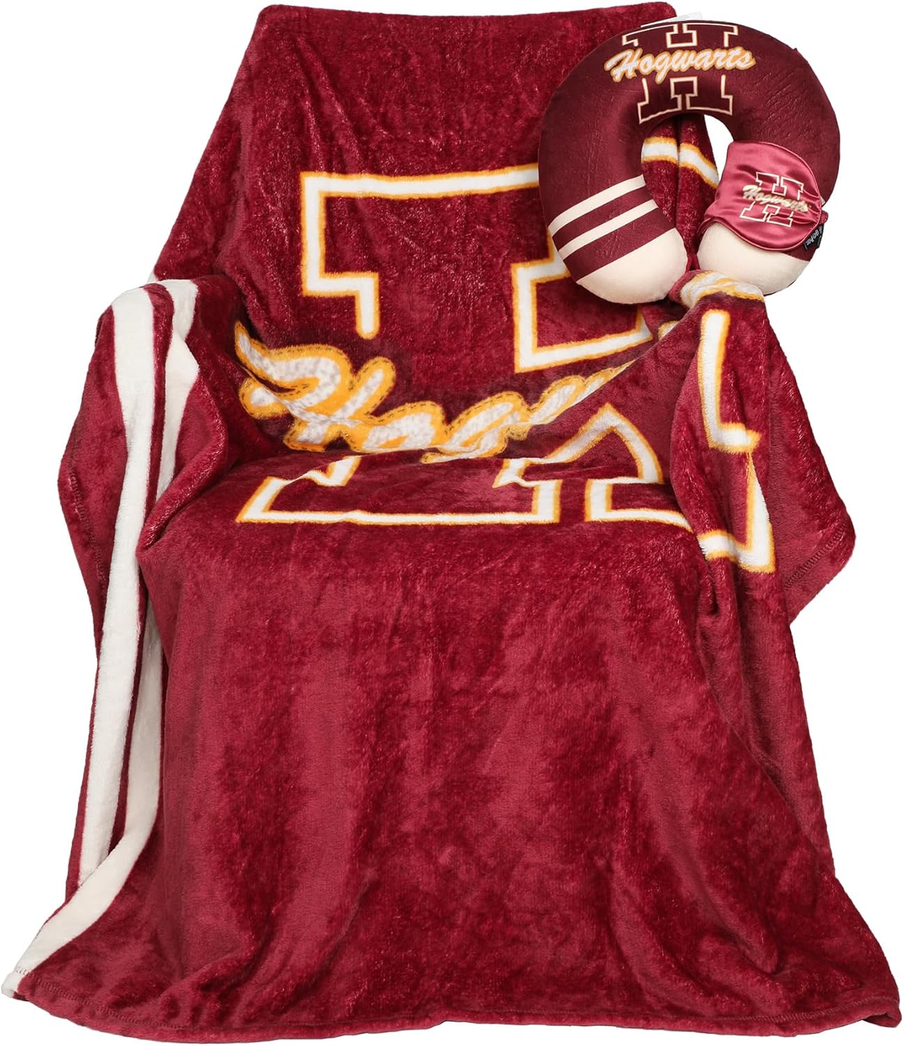 Adult Harry Potter Hogwarts Travel Set with Neck Pillow, Eye Mask, and Throw Blanket – Magical Comfort for Wizarding World Fans!