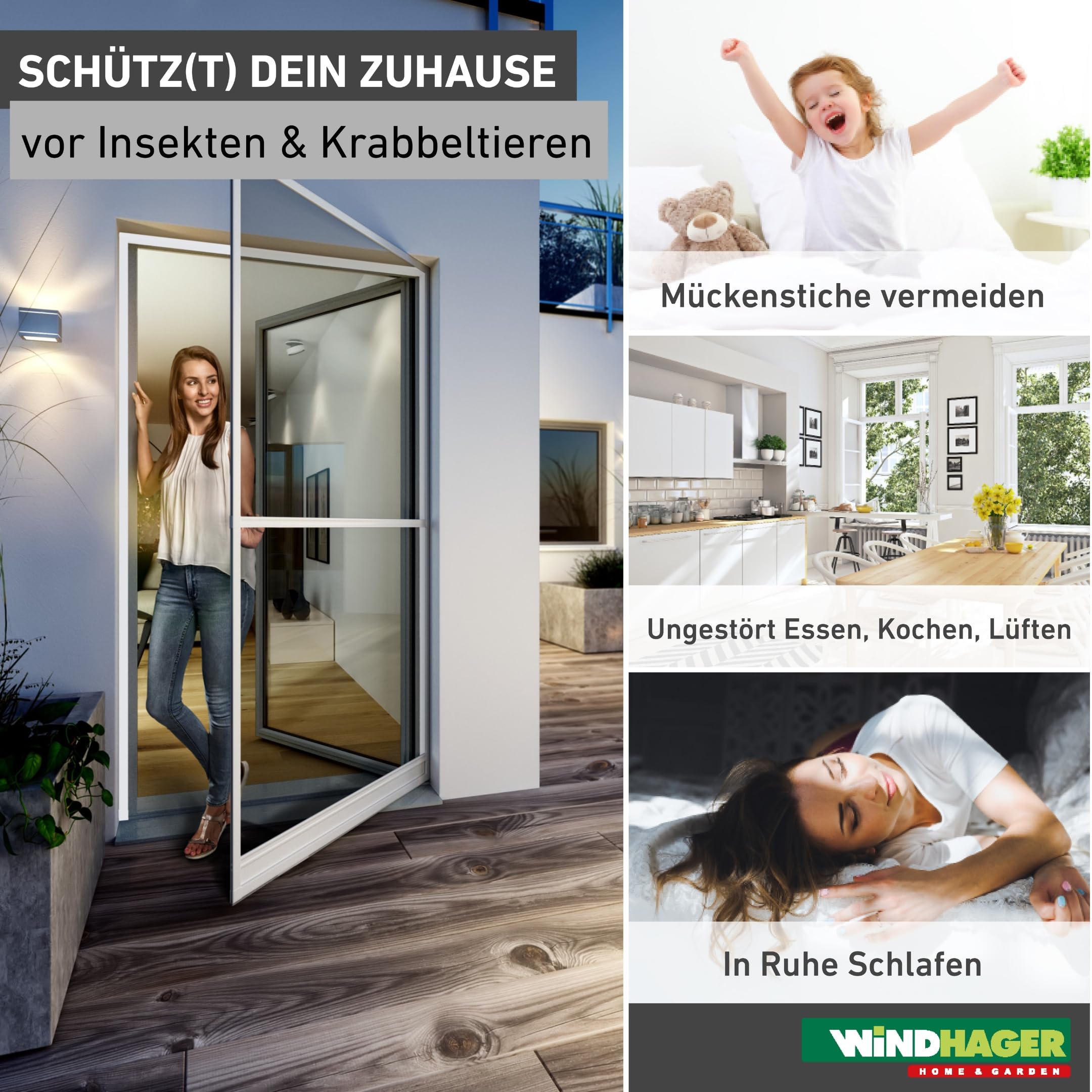 Windhager Insektenschutz Montagerahmen Premium bohrfrei Insektenschutzrahmen Fenster Türen montieren, individuell kürzbar, 125 x 245cm, anthrazit, 03857, anthrazit/grau