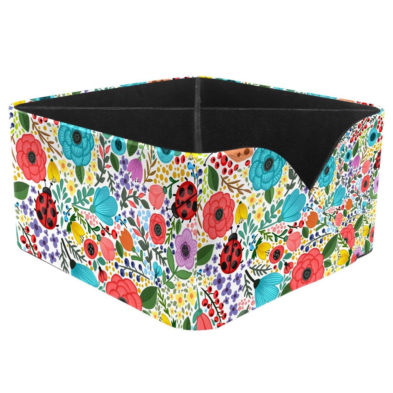 KengjuTesu Ladybirds Floral Desktop Organizer Pen Holder, Rectangular Pencil Cup for Office, Study and Makeup Stations