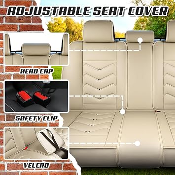 Car Seat Covers for RAM 1500 2012-2026, Premium Nappa Leather Car Seat Cover, Stylish Sport Seat Covers, Automobile Seat Cover Sets.(Standard 5 Seats/Beige)