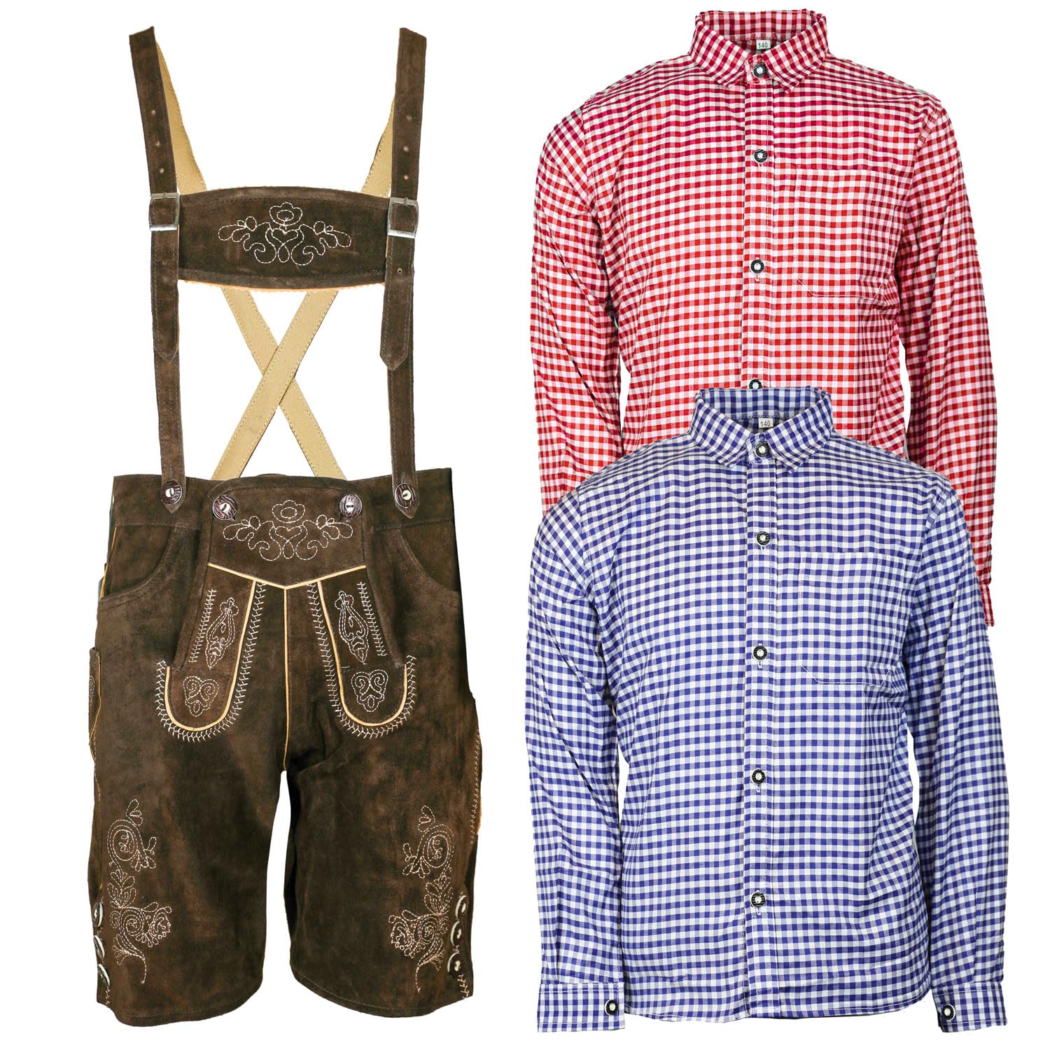 Trachtenset Leo Leo Pantaloni per Bambini in Pelle Pantaloni Tradizionali con Camicia