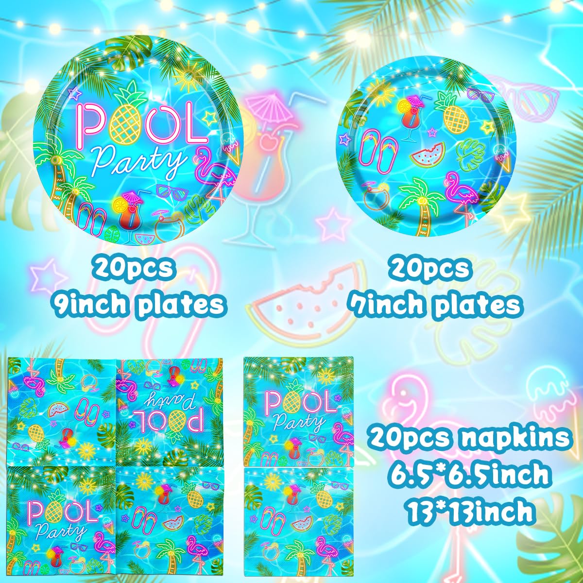 Blue Pool Geburtstag Geschirr – Partygeschirr Mit Pool-Design Für Sommerliche Geburtstagsfeiern