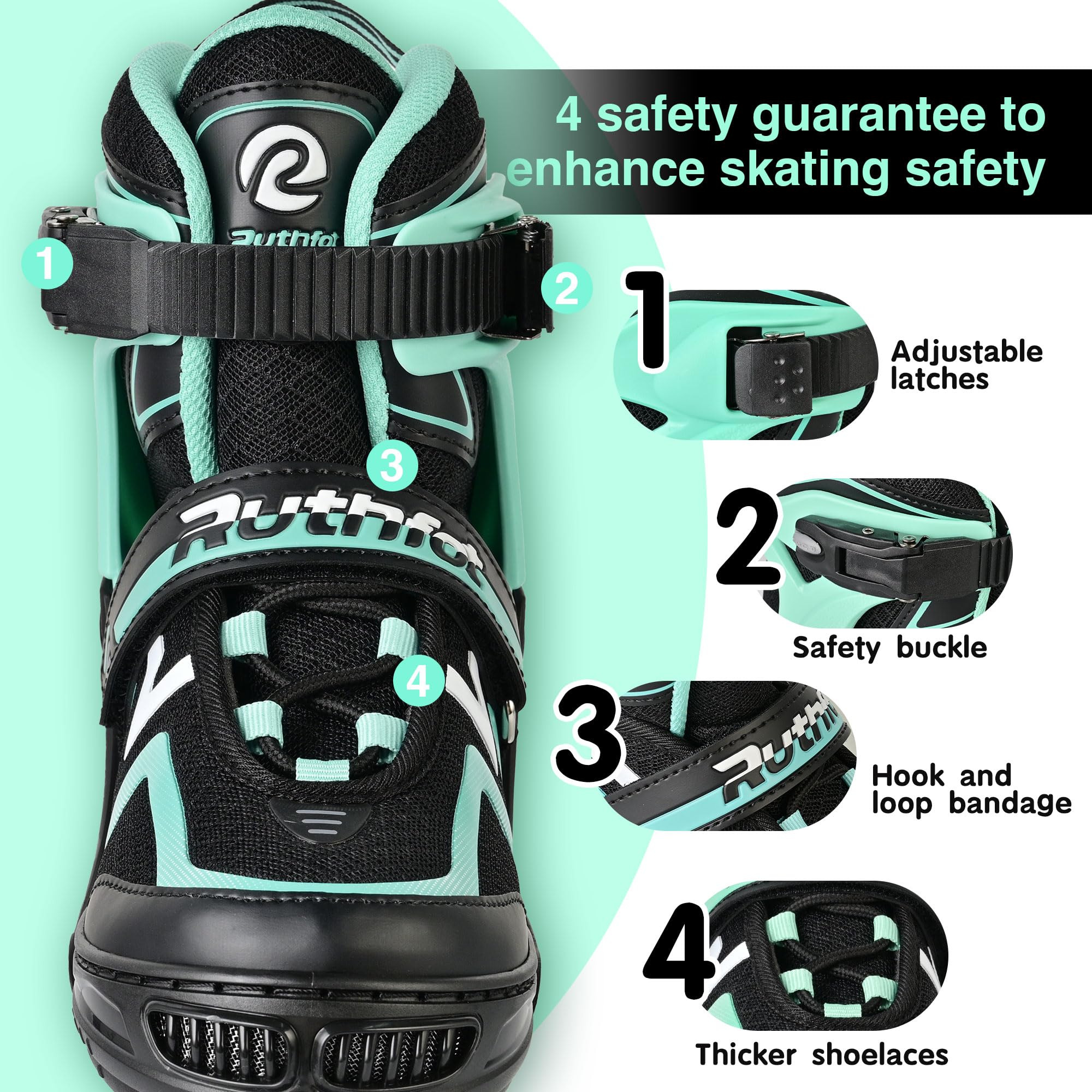 Ruthfot Patins à roulettes réglables pour Enfants, garçons et Filles, Patins Lumineux pour Enfants de 6 à 12 Ans, patines Lumineuses d'extérieur pour Femmes et Hommes - 3