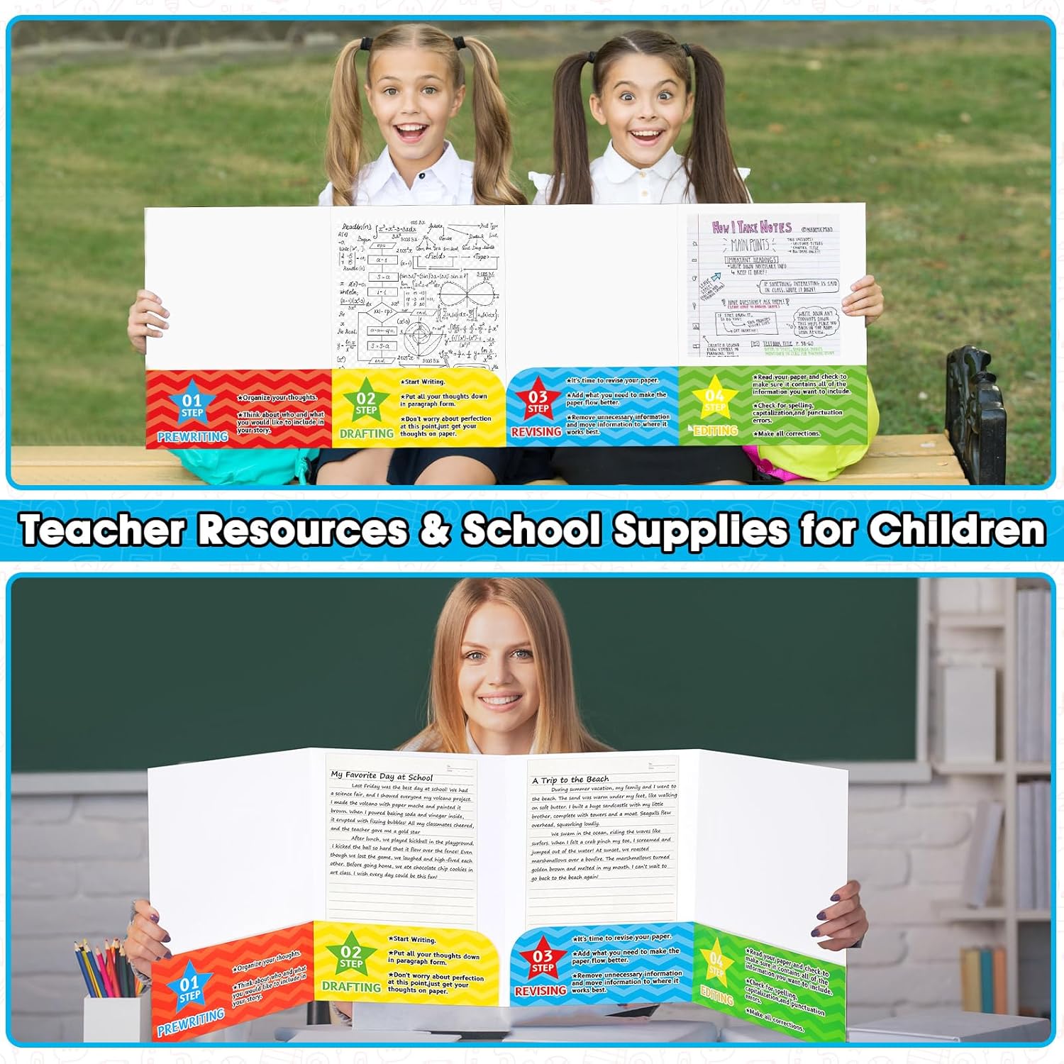 24Pcs Writing Bulk Folders with Pockets for Students Writing Process Folders Homework Folder 4 Pocket Take Home Folder Educational and Learning Activities Supplies for Classroom Teacher Back to School