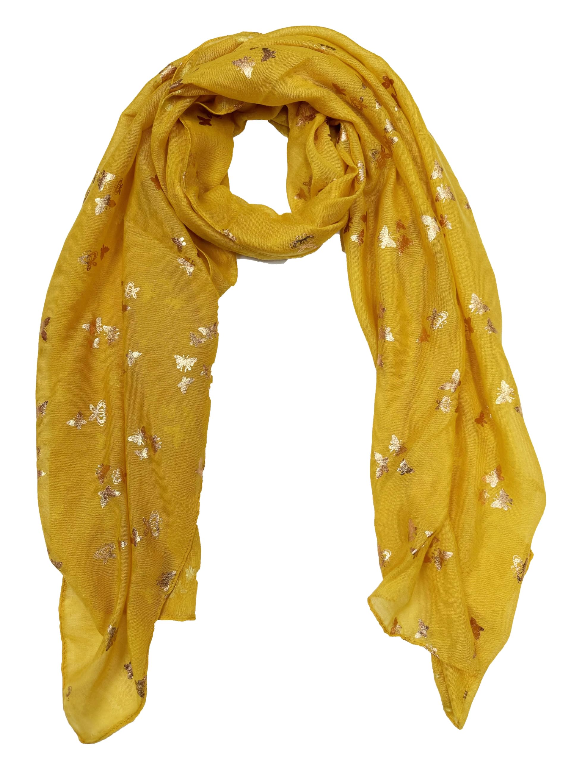Zac's Alter Ego Women's Mustard / Gold Foil Metallic Glitter Tiny Butterflies Print Scarf