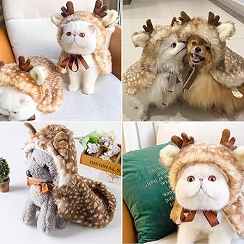 Amazon | ペット服 クリスマス マント 帽子付き 可愛い トナカイ